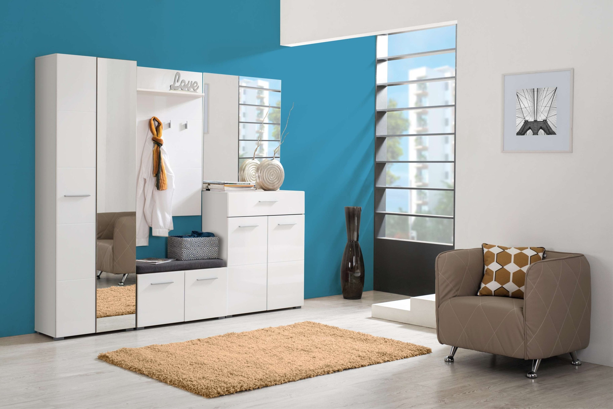 Home affaire Garderobenpaneel »Beny, Wandregal Wandpaneel, Wandgarderobe praktisch & stillvoll«, Hochglanz, mit 4 Kleiderhaken und Ablage für Accessoires, Breite 76 cm
