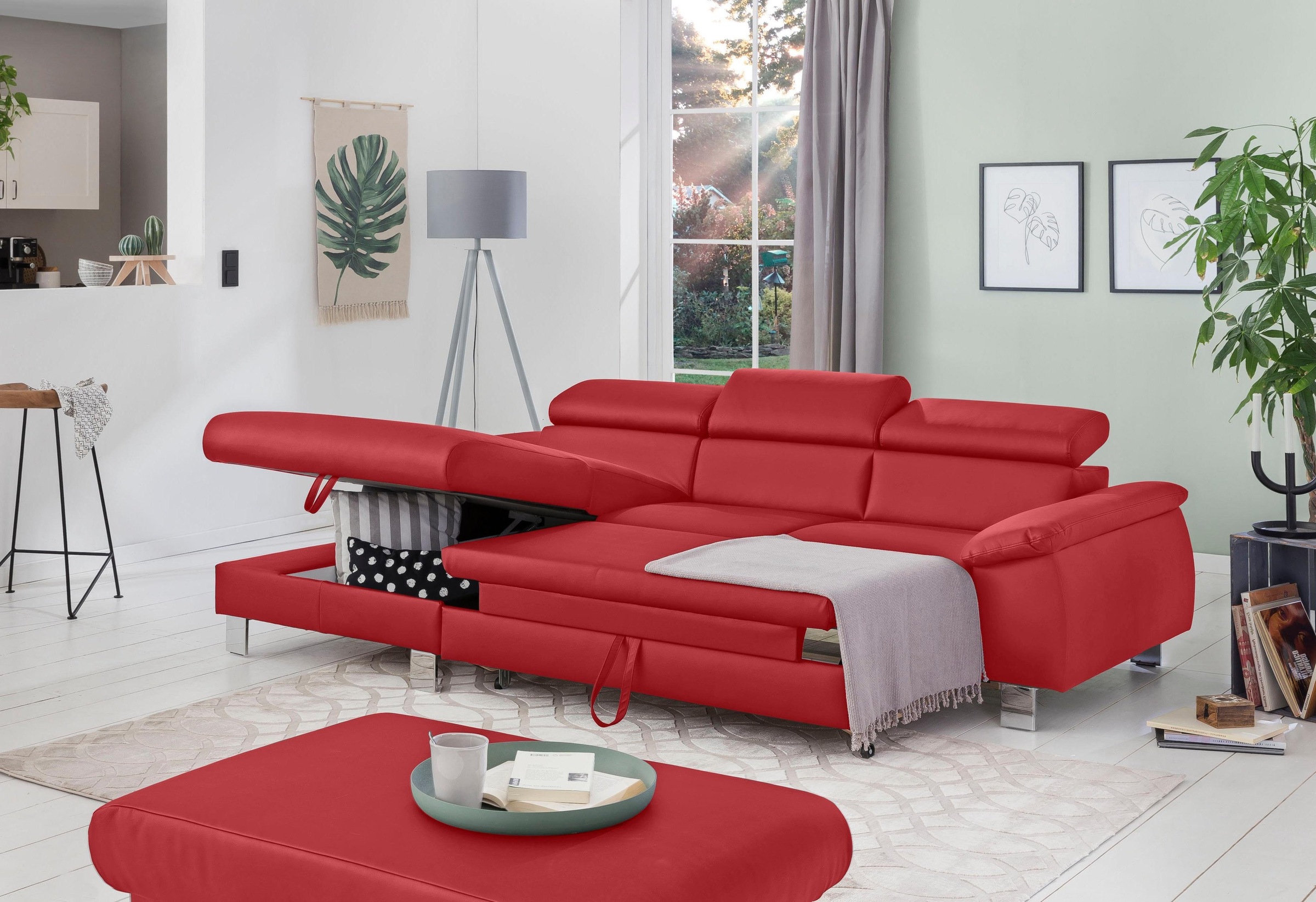 COTTA Ecksofa Komaris, Ecksofa, wahlweise mit RGB-LED-Beleuchtung und Bettfunktion/Bettkasten
