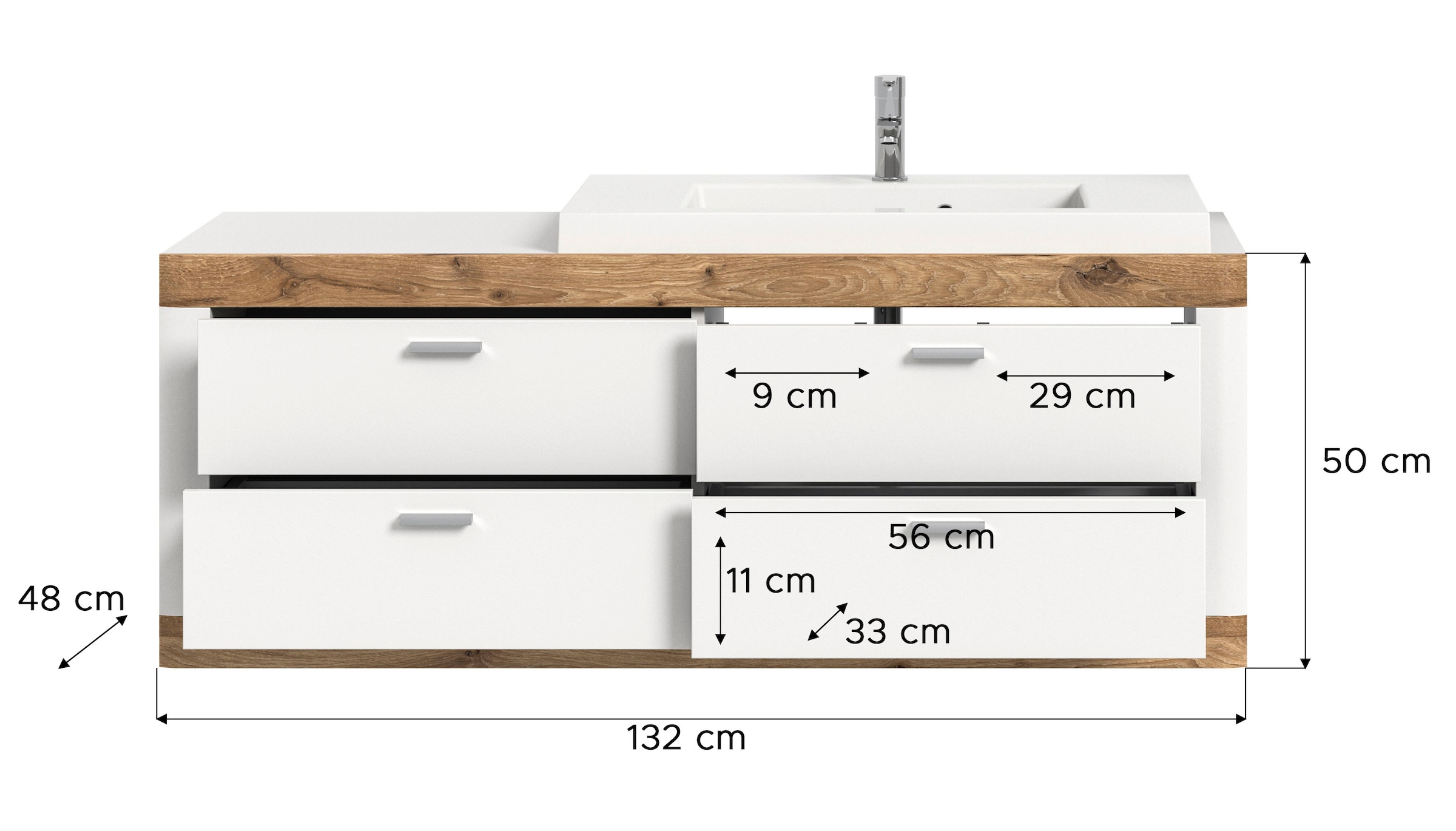 Home affaire Waschtisch »Laredo, Breite 132cm«, Waschbeckenunterschrank inkl. Waschbecken, Badschrank, Soft Close