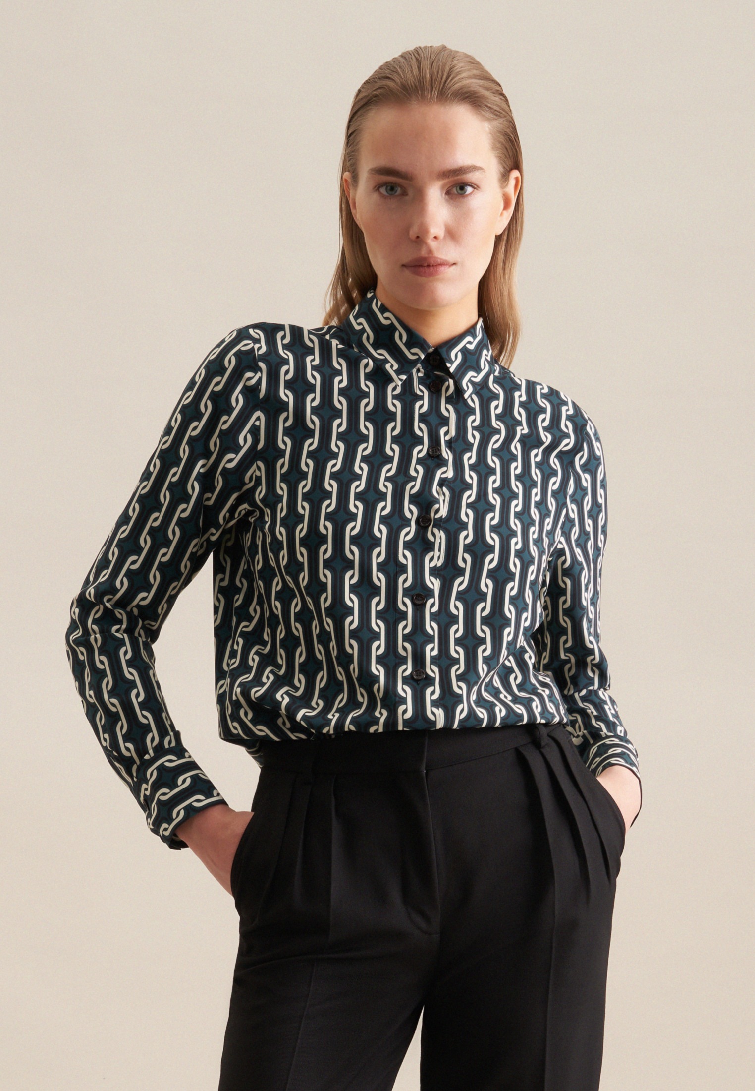 seidensticker Hemdbluse »Schwarze Rose« 1/1 Kragen Druck