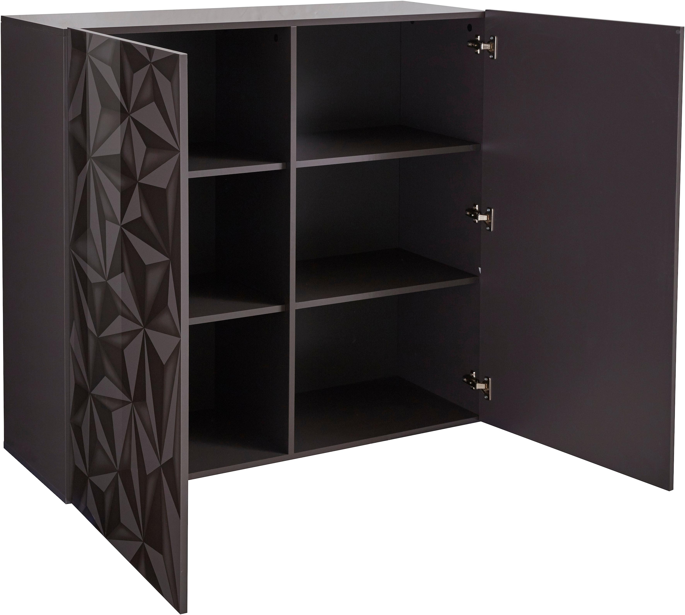 INOSIGN Highboard »Highboard Höhe 111 cm, Breite 121 cm, Kommode 2 Türen, Hochkommode«, Front mit elegantem Siebdruck, grifflos, viel Stauraum