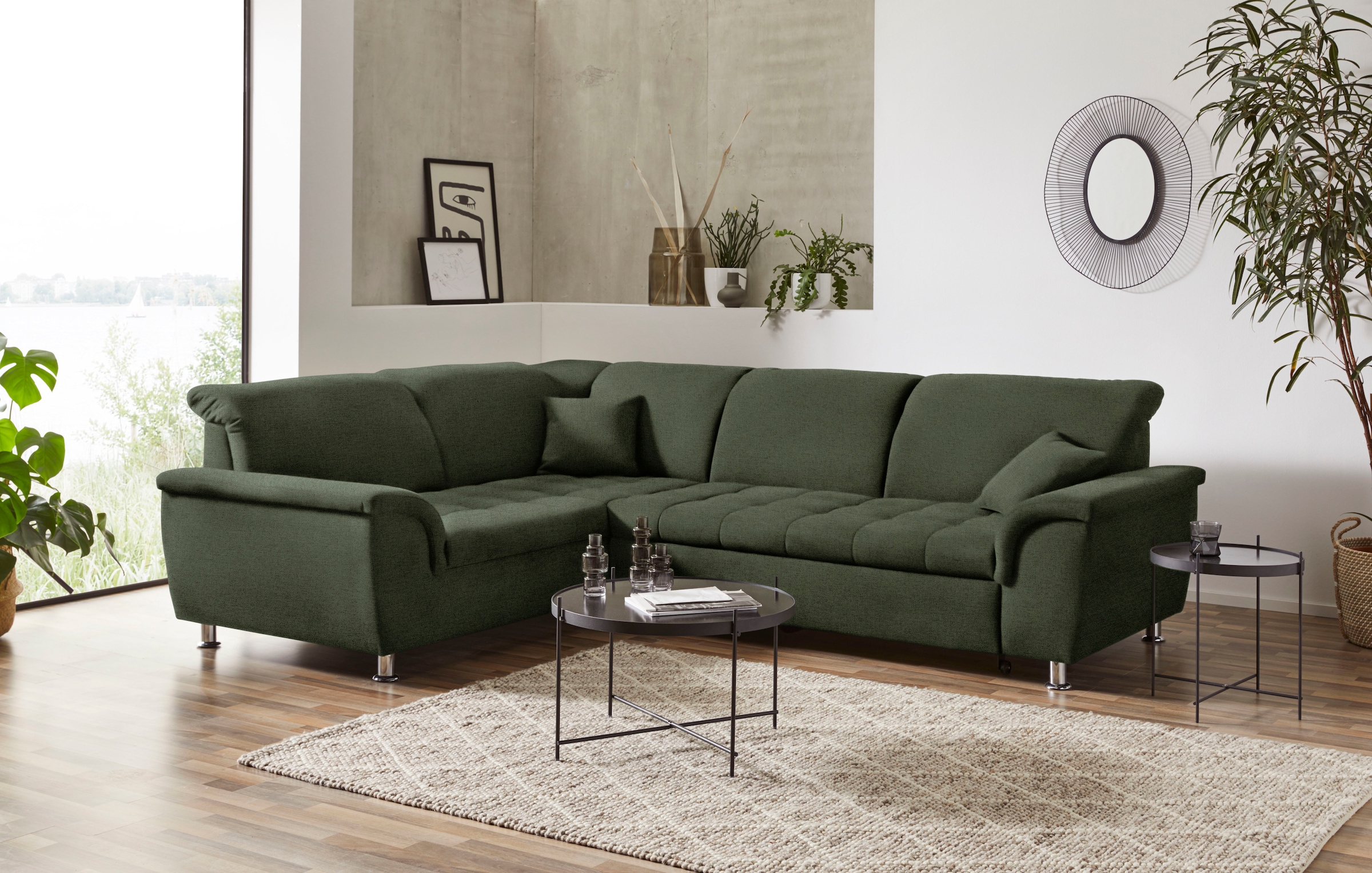 DOMO collection Ecksofa "FRANZI zeitlos und elegant, moderne Sitzheftung, L-Form" wahlweise mit Kopfteilverstellung (dann Breite: 275 cm)