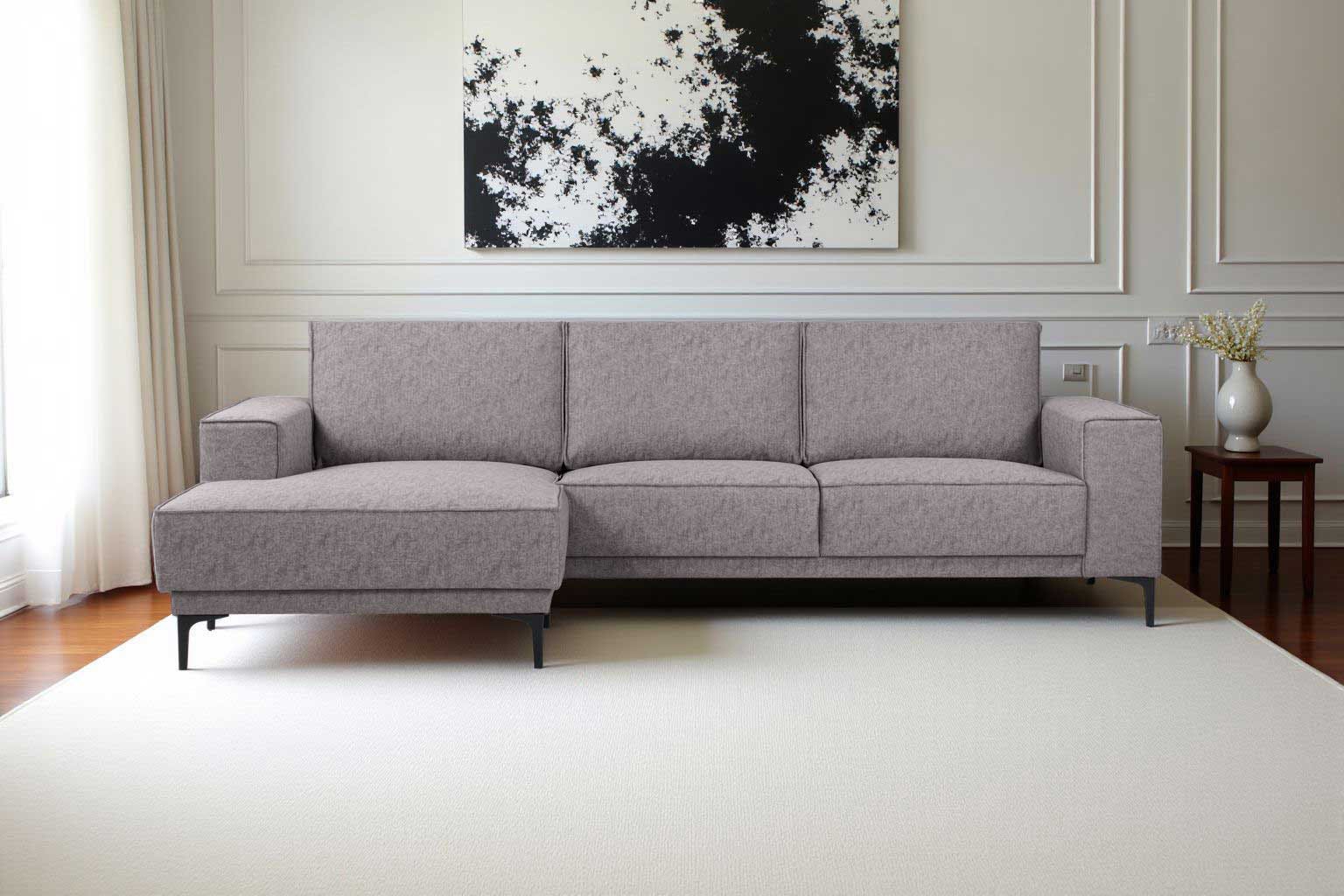 Places of Style Ecksofa »Polsterecke Oland, Struktur, Flachgewebe, Luxus-Microfaser, Boucle«, L-Form, 280 cm, Wellenunterfederung, Skandi-Design, Metallfüsse