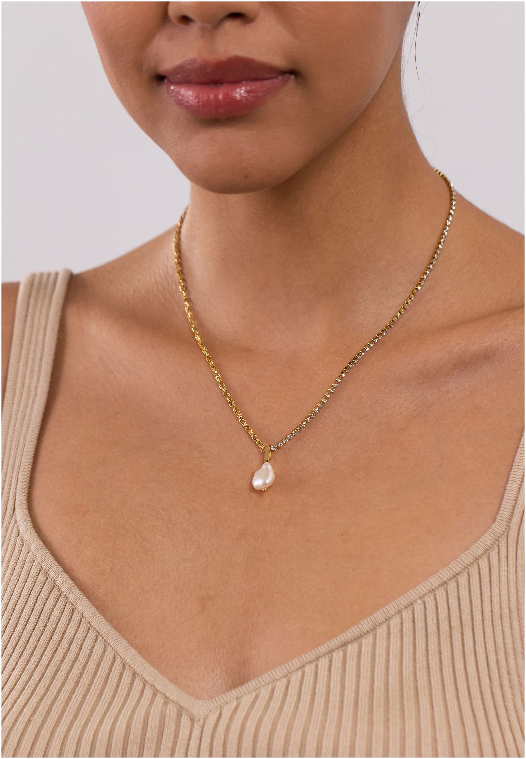 Purelei Kette mit Anhänger »Schmuck Geschenk Elua Glitzer, 2108«, mit Zirkonia (synth.) - mit Süsswasserzuchtperle