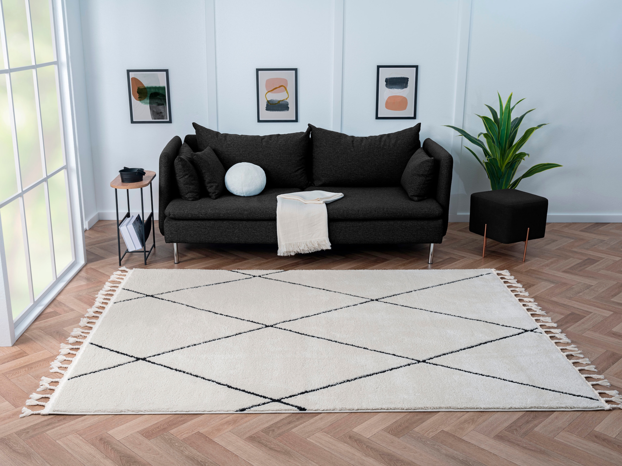 Myflair Möbel & Accessoires Hochflor-Teppich »Moroccan Pattern«, rechteckig, 24 mm Höhe, modern, marokkanisches Design, Rauten Muster, weich, mit Fransen