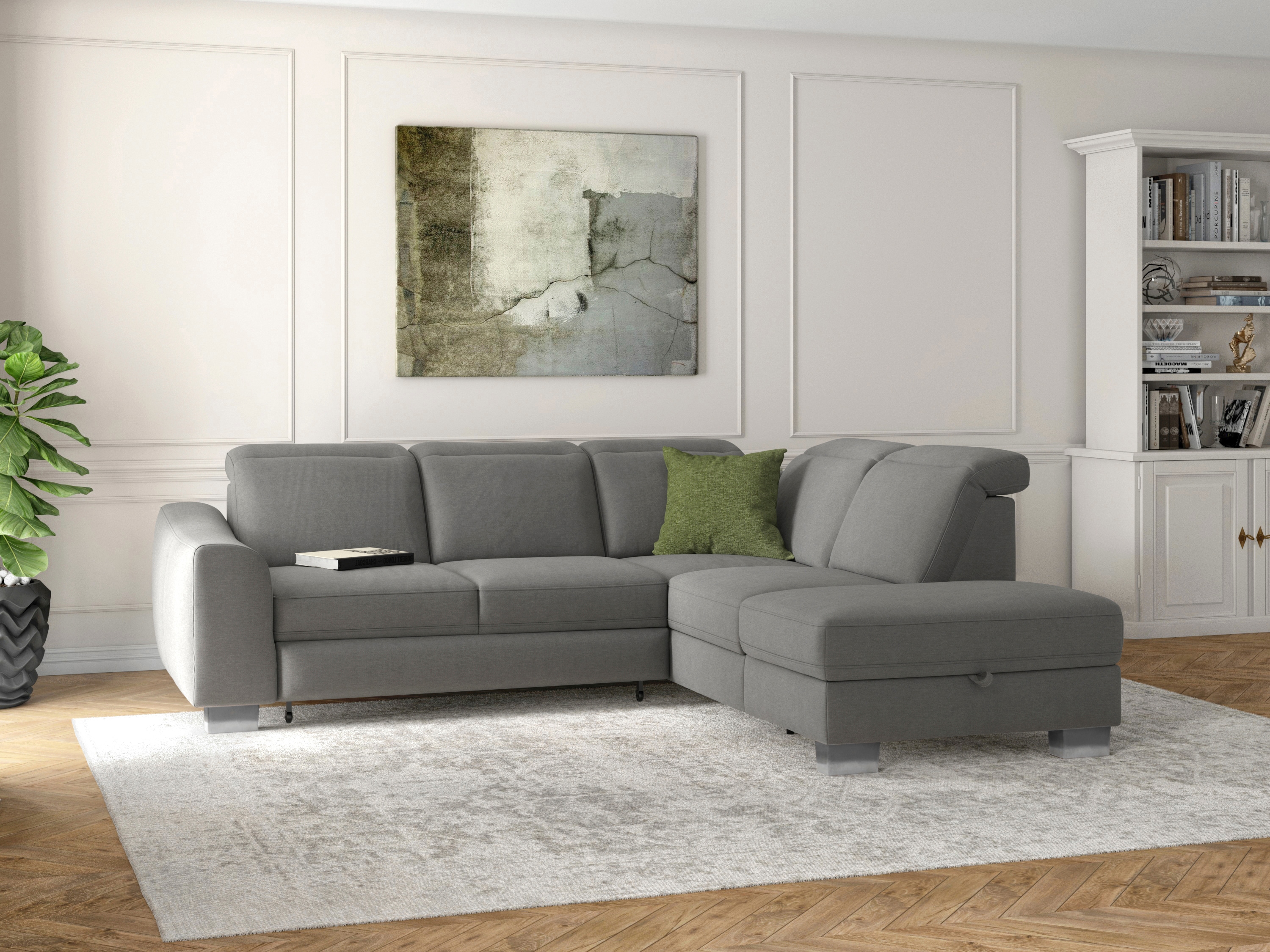 sit&more Ecksofa "Dundee L-Form" mit Federkern und Edelstahlfüssen, wahlweise mit Kopfteilverstellung