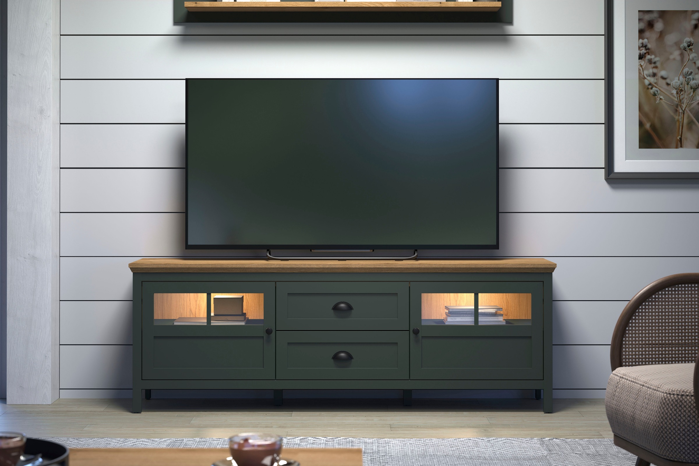 Home affaire TV-Board »Vienna«, (1 St.), Lowboard mit Beleuchtung und Vollauszug-Schublade - B/T/H 184/45/64 cm