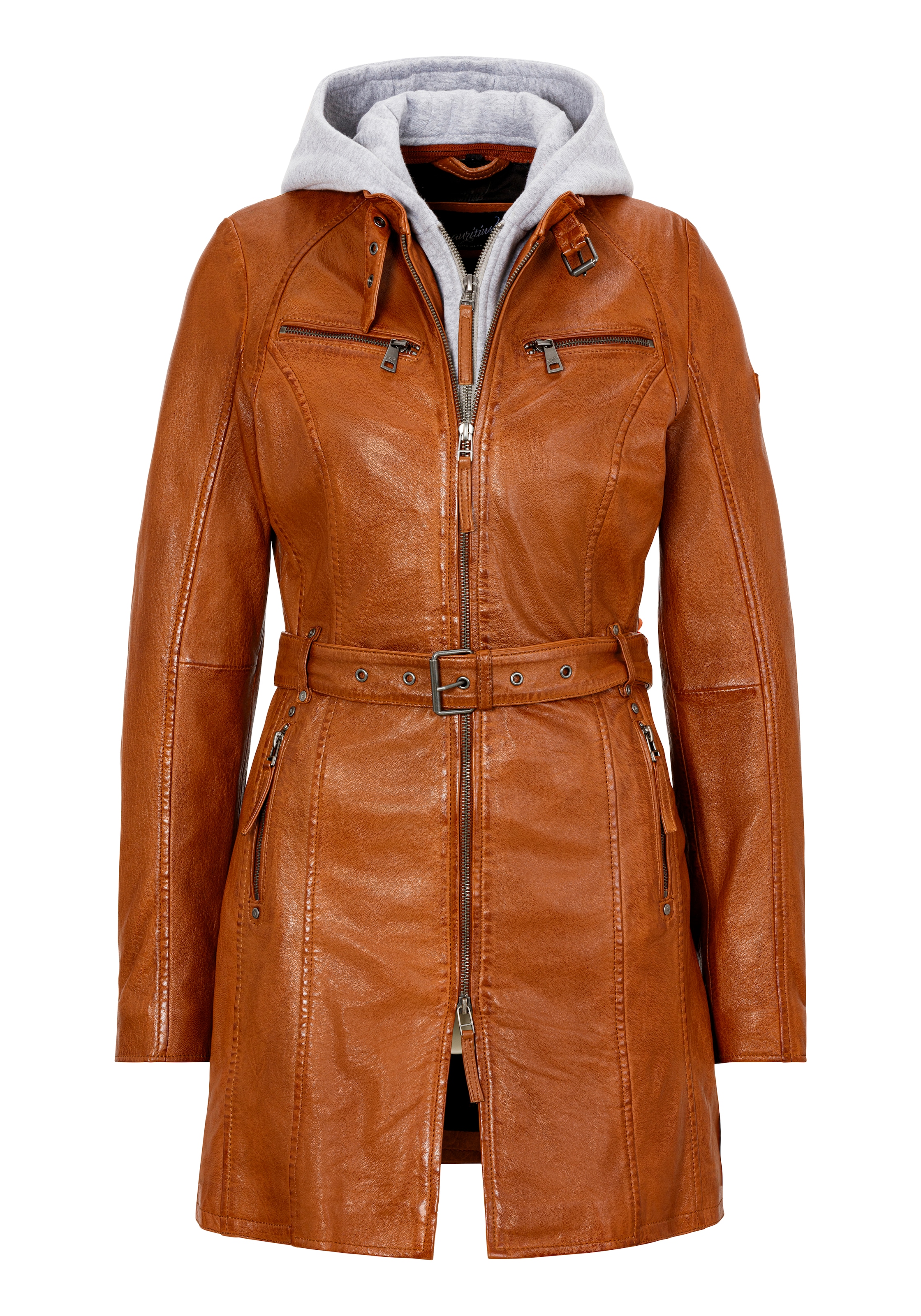 Mauritius Ledermantel »BENTE2«, (mit Gürtel), lange Lederjacke mit Gürtel & abnehmbarem Kapuzen-Inlay