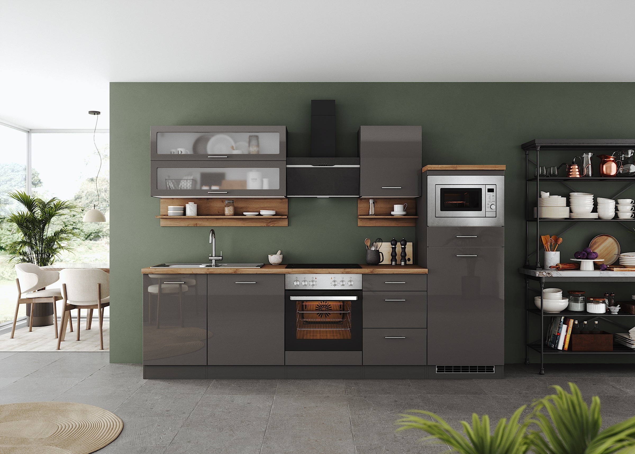 KOCHSTATION Küchenzeile "KS-Milan" 280 cm breit, robuste Metallauszüge, viel Stauraum
