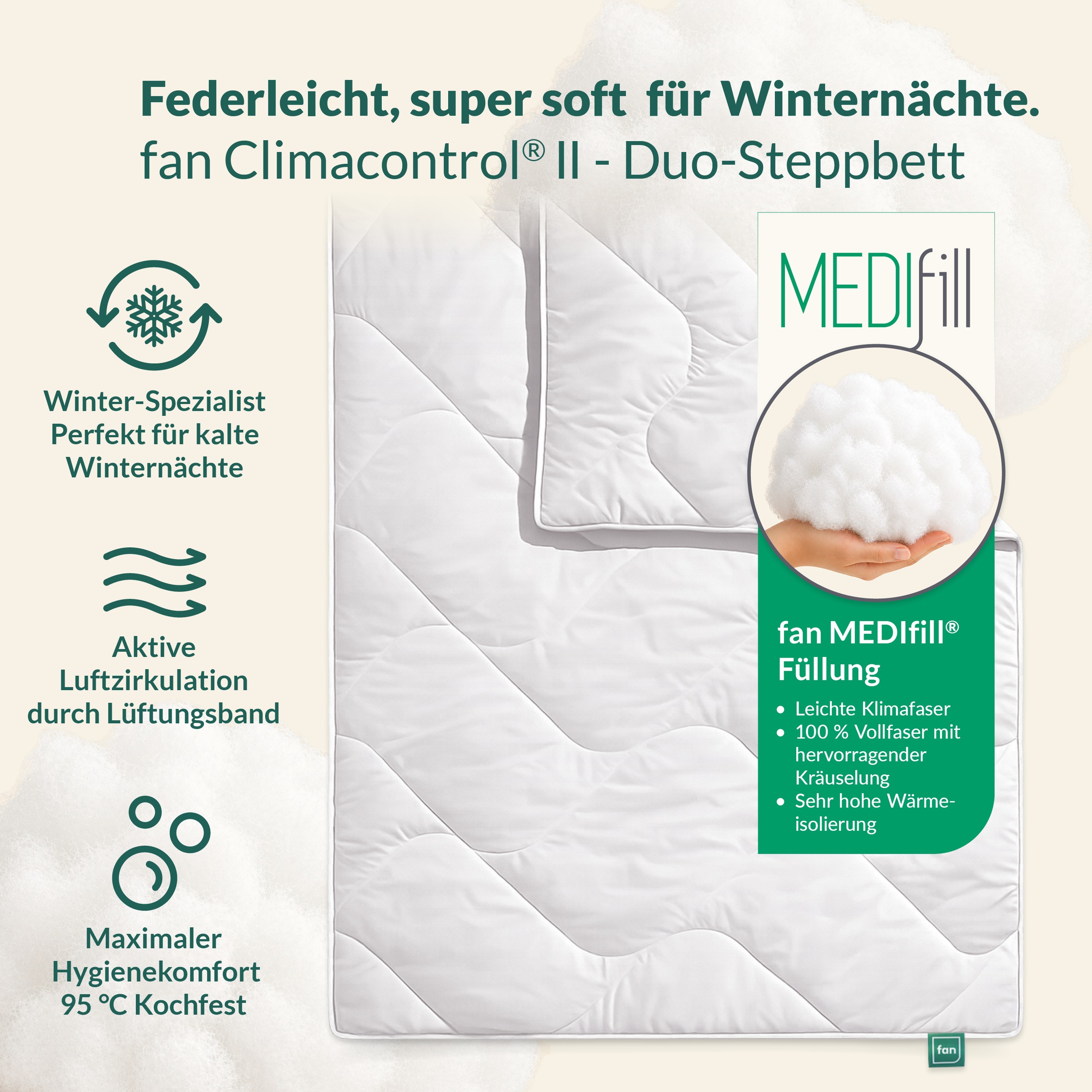 fan Microfaserbettdecke "Climacontrol II, Bettdecken für den Winter, Made in Germany" warm Füllung 100% Polyester 1 Stk. tlg. Bettdecke 135x200 cm, 155x220 cm und weiteren Größen, Decke