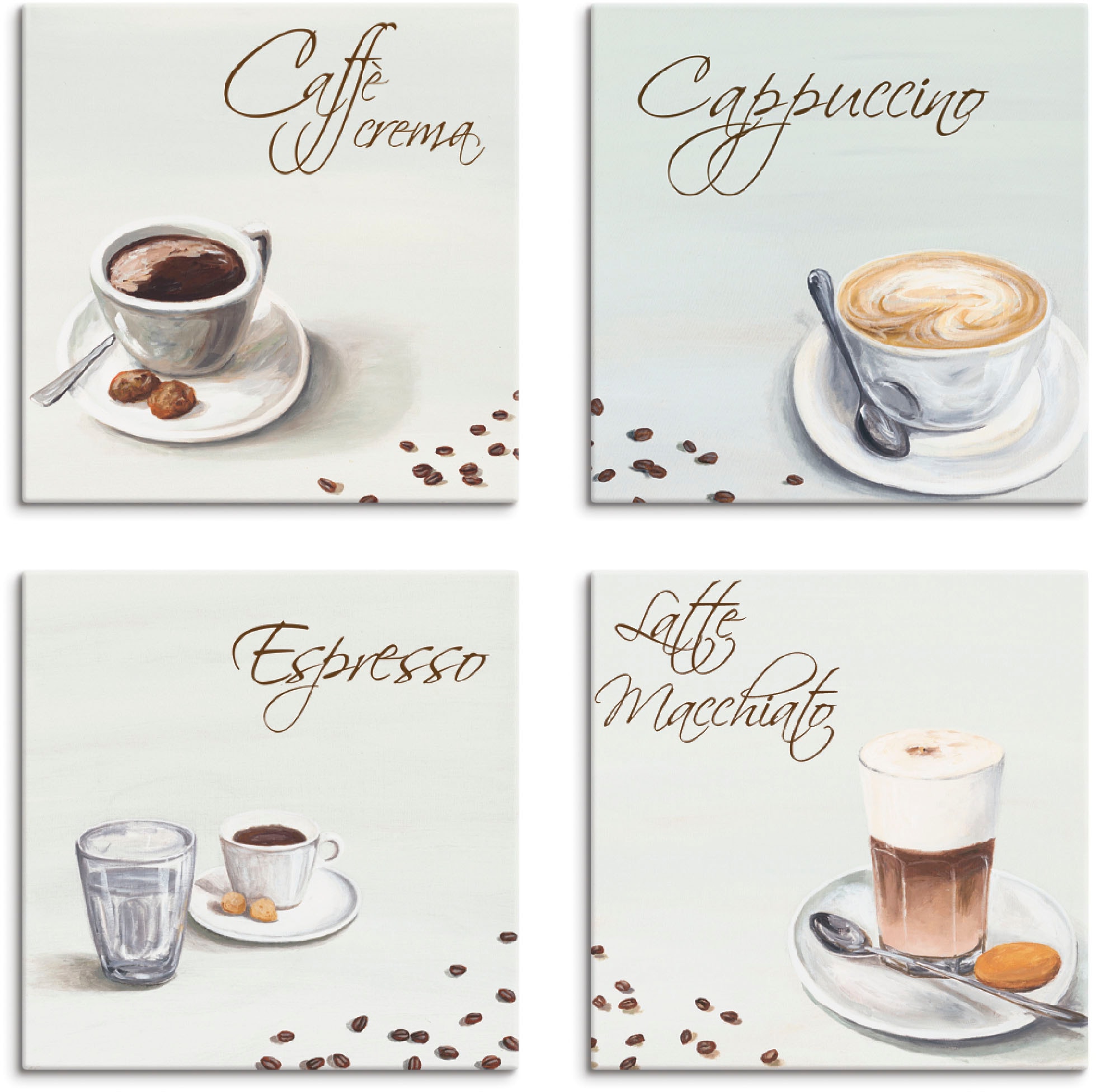 Artland Leinwandbild »Cappuccino Espresso Latte Macchiato«, Getränke, (4 St.),  4er Set, verschiedene Grössen online bestellen | Jelmoli-Versand