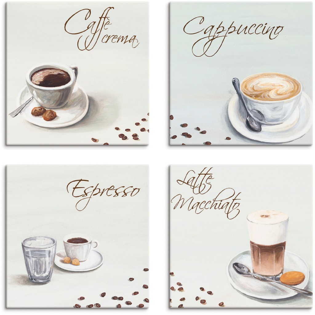 Artland Leinwandbild »Cappuccino Espresso Latte Macchiato«, Getränke, (4 St.)