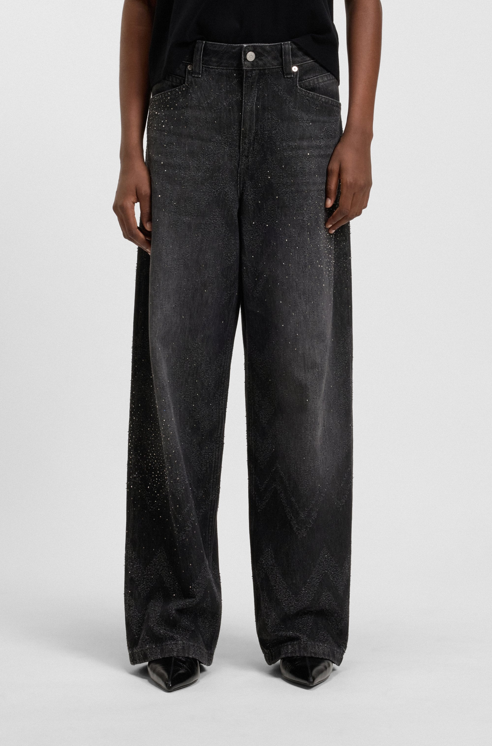 BOSS ORANGE Weite Jeans »Slouchy Premium Damenmode« Wide-Leg-Fit, Mid Rise, Glitzerdetails