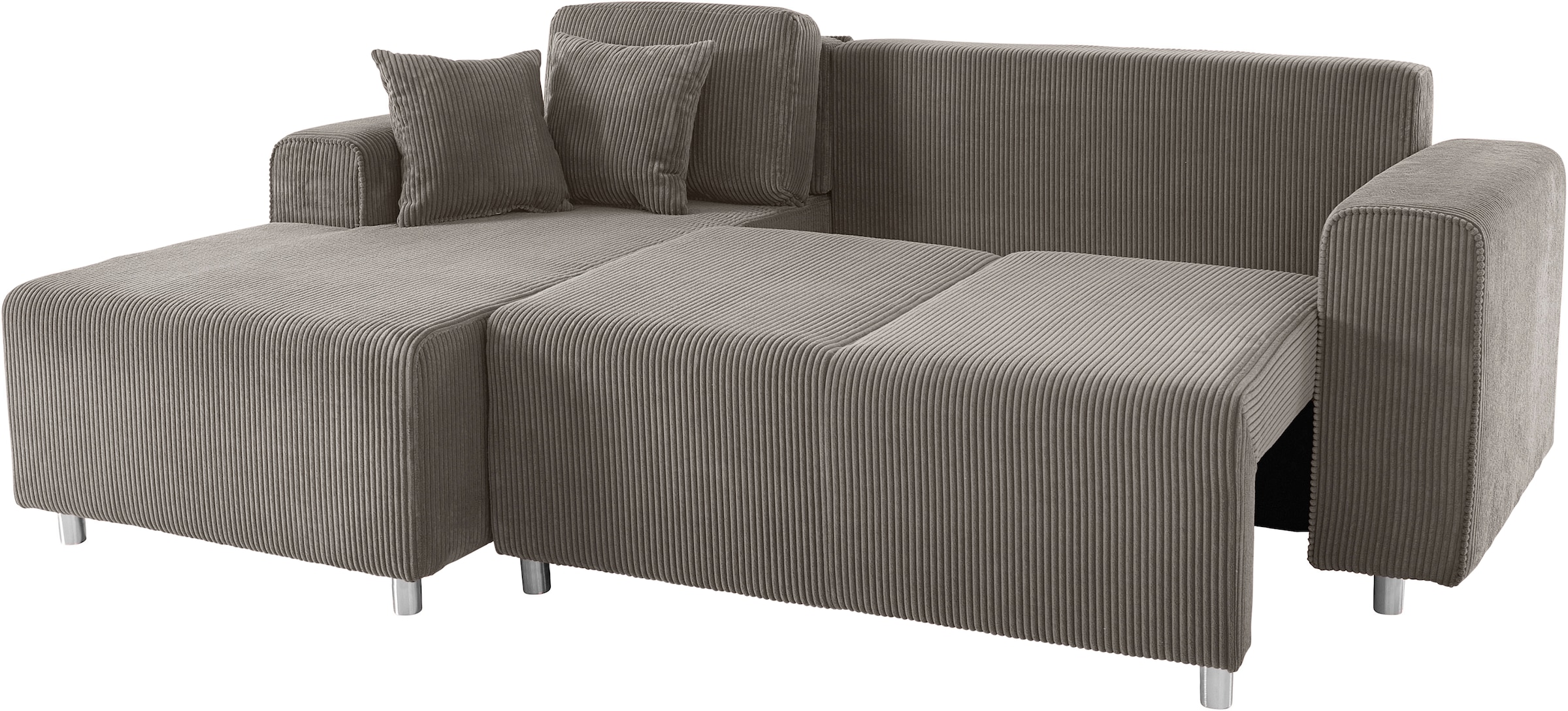 Home affaire Ecksofa »Györ«, L-Form, wahlweise mit Bettfunktion und Bettkasten incl. 2 Zierkissen