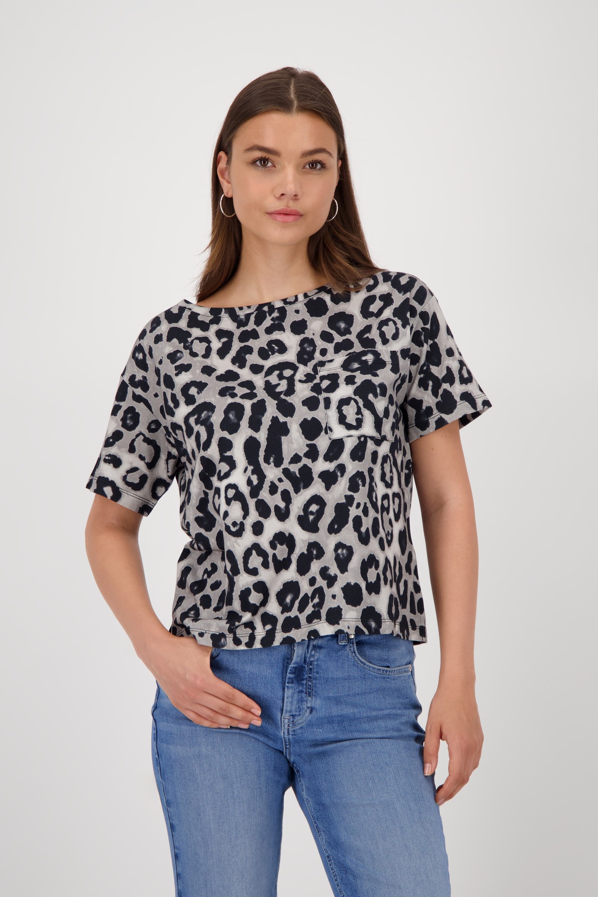 Monari T-Shirt »Shirt Leodruck Allover« Mit U-Boot-Ausschnitt