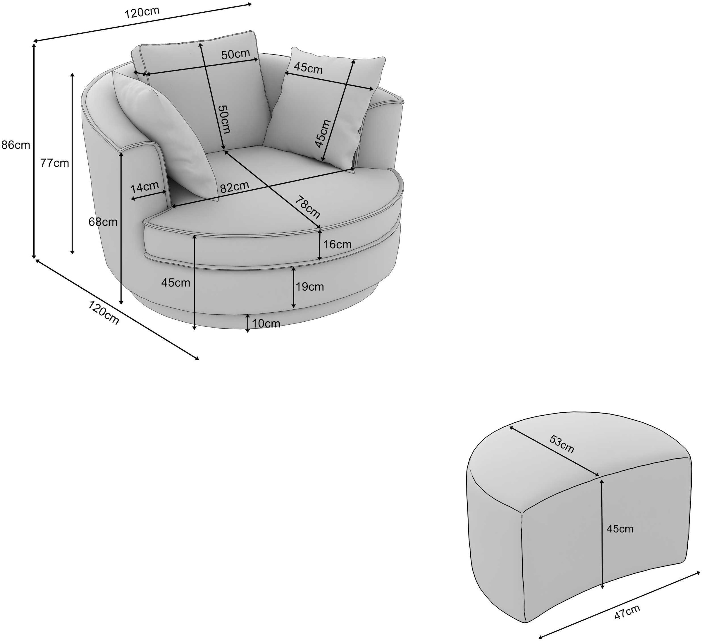 Leonique Drehsessel »MAISIE, Love Seat XXL Lese-Sessel, Big-Sessel mit Hocker,«, (2 St.), Set in MEGA CORD und Web-Velours, drehbar 360 Grad