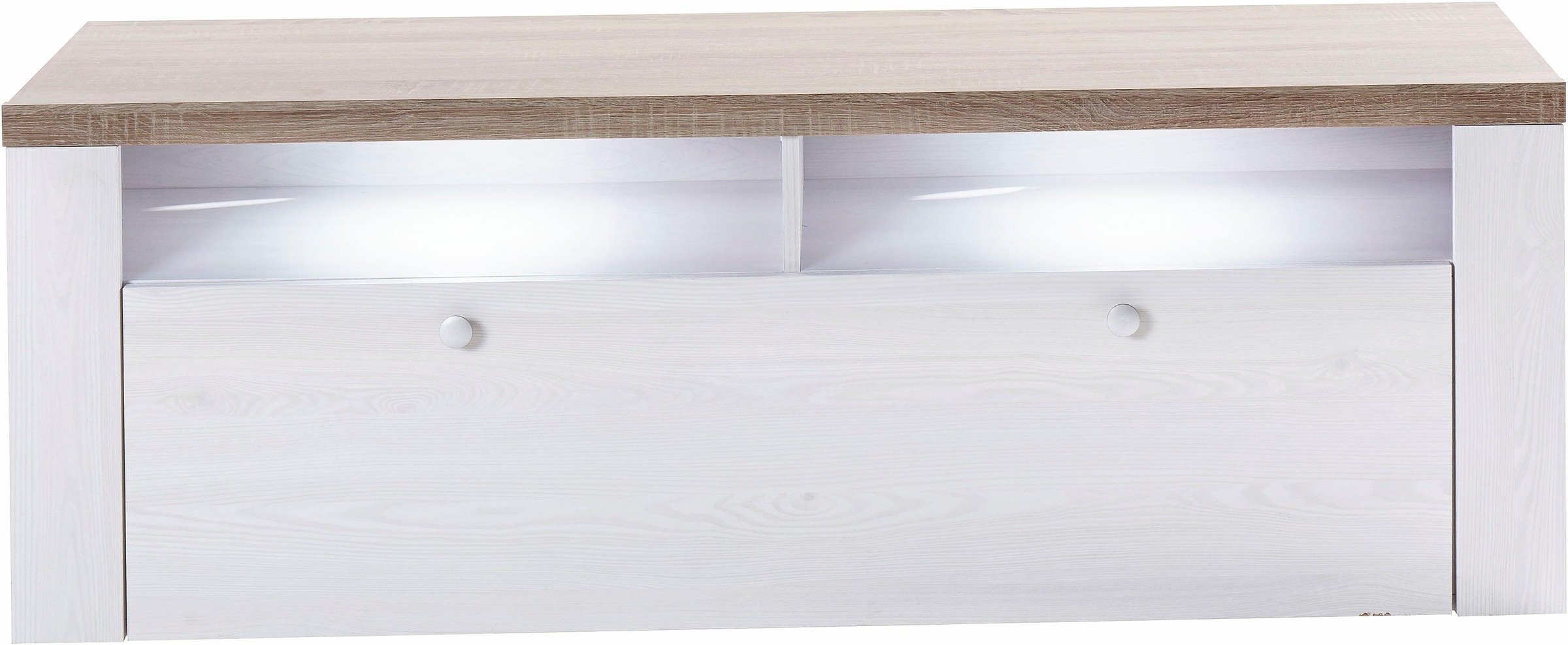 Home affaire Lowboard »Larona, zeitloses TV Board mit 1 Klappe und 2 offenen Fächern«, Breite 140 cm, Fernsehbank, viel Stauraum, dekorative Rahmenoptik