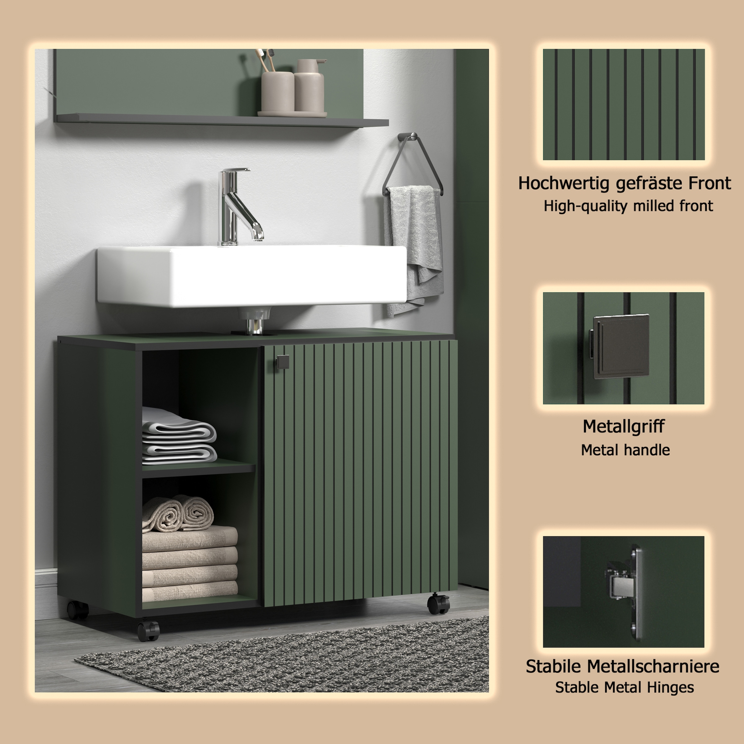 welltime Waschbeckenunterschrank »Amrum«, (1 St.), Waschtisch auf Rollen - (B/T/H) wahlweise 60-80/42/64 cm