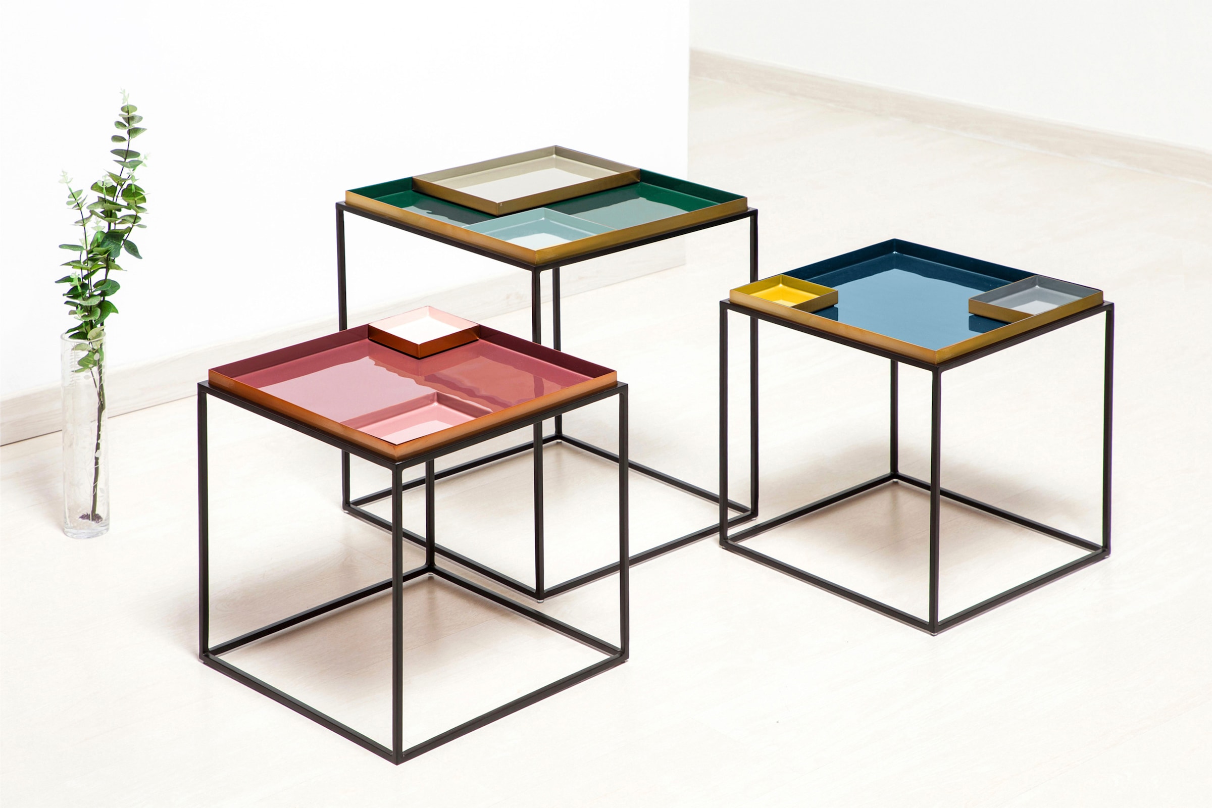 Kayoom Beistelltisch »Famosa, Metall-Beistelltisch in quadratischer Form«, (1 St.), Bunter Tisch, Schalenmasse: 11 x 11 x 2 / 15,8 x 11 x 2 cm