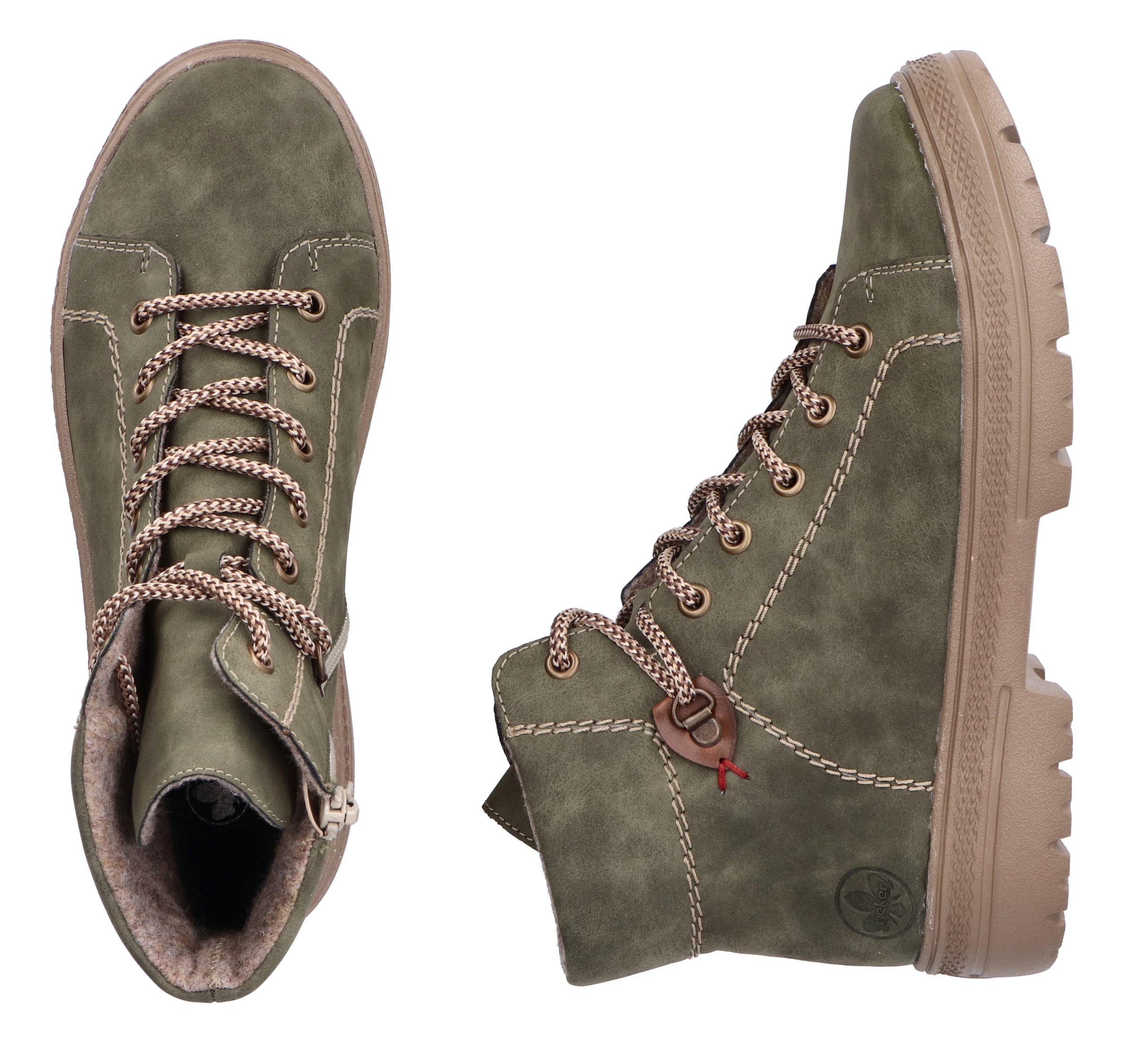 Rieker Schnürboots, Stiefelette, Plateausohle, Kontrastnaht, mit Innenreissverschluss