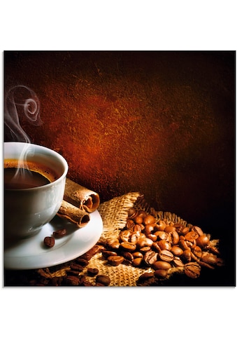 Glasbild »Kaffeetasse mit Kaffebohnen«, Getränke, (1 St.)
