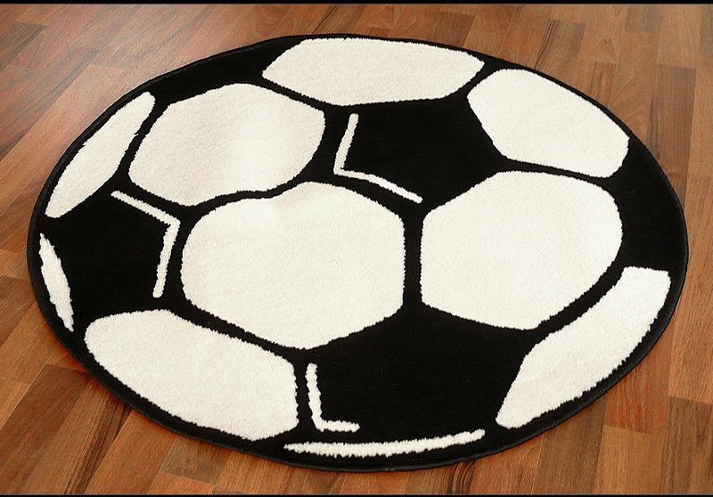 Hochflor Kinderteppich Rund Fußball und Basketball Design Teppich