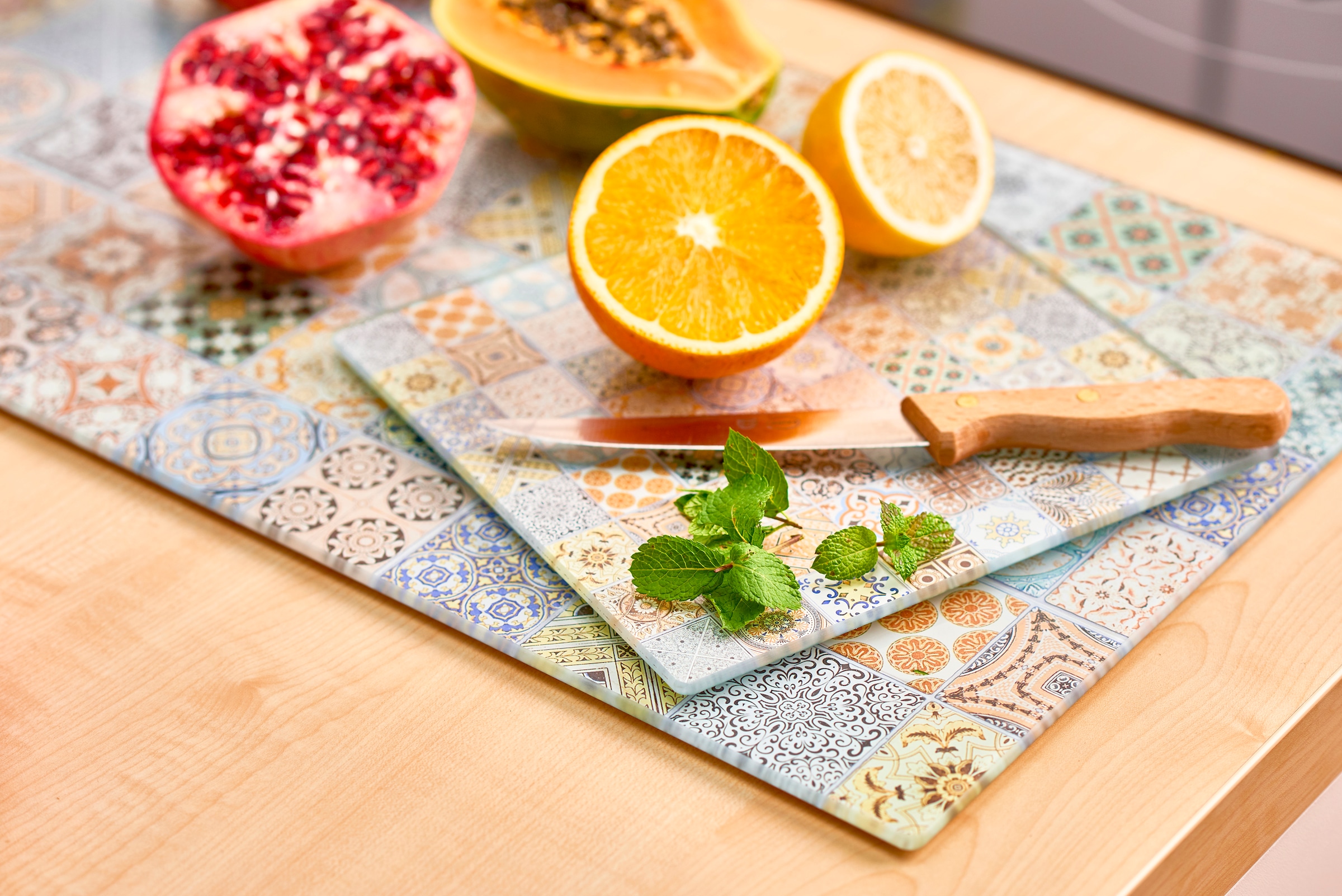 Zeller Present Schneide- und Abdeckplatte »Mosaik«, (Set, 2 tlg.), nostalgisches Design