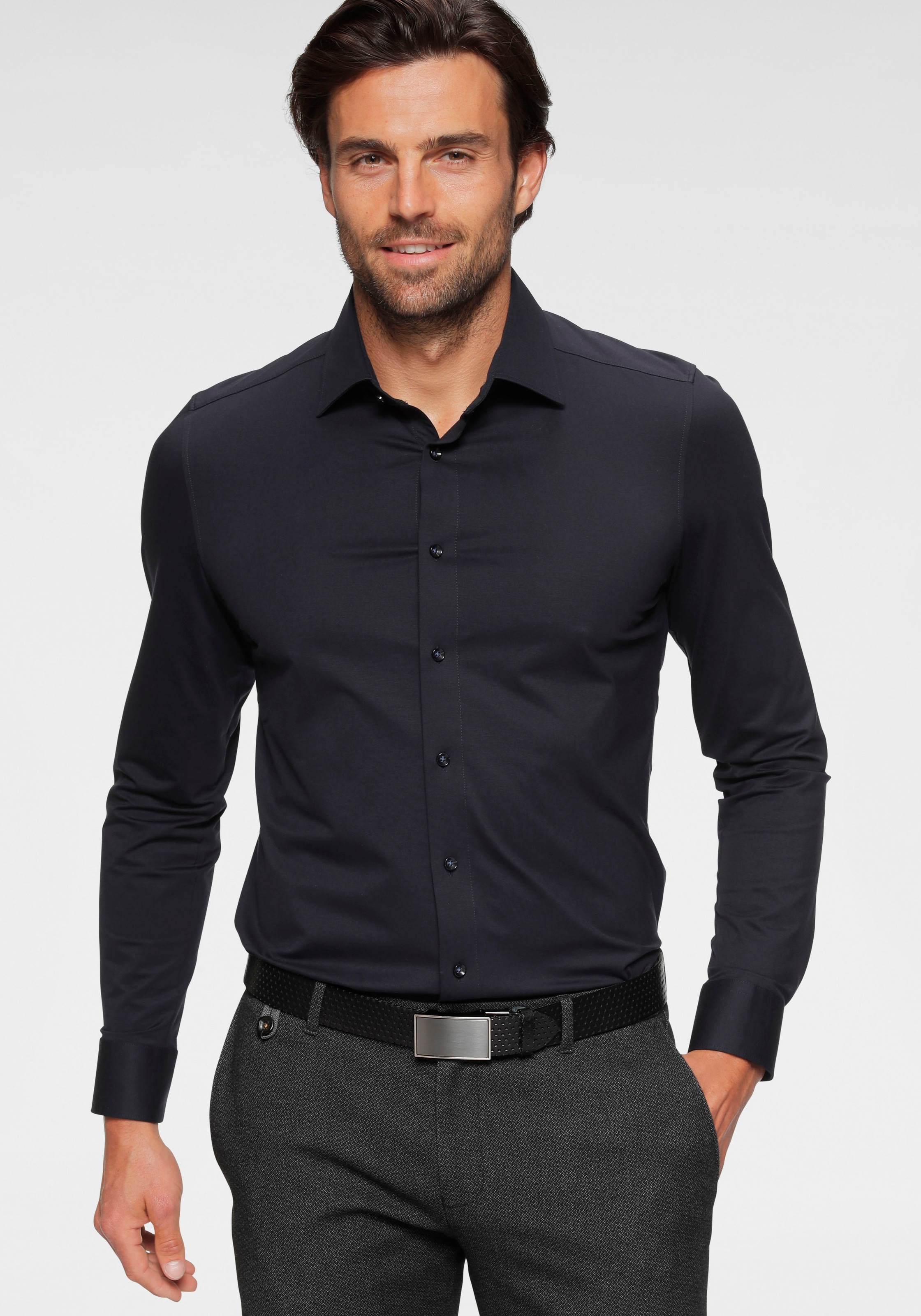 OLYMP Langarmhemd »Luxor 24/Seven modern fit Jerseyshirt« mit geruchshemmenden Materialeigenschaften
