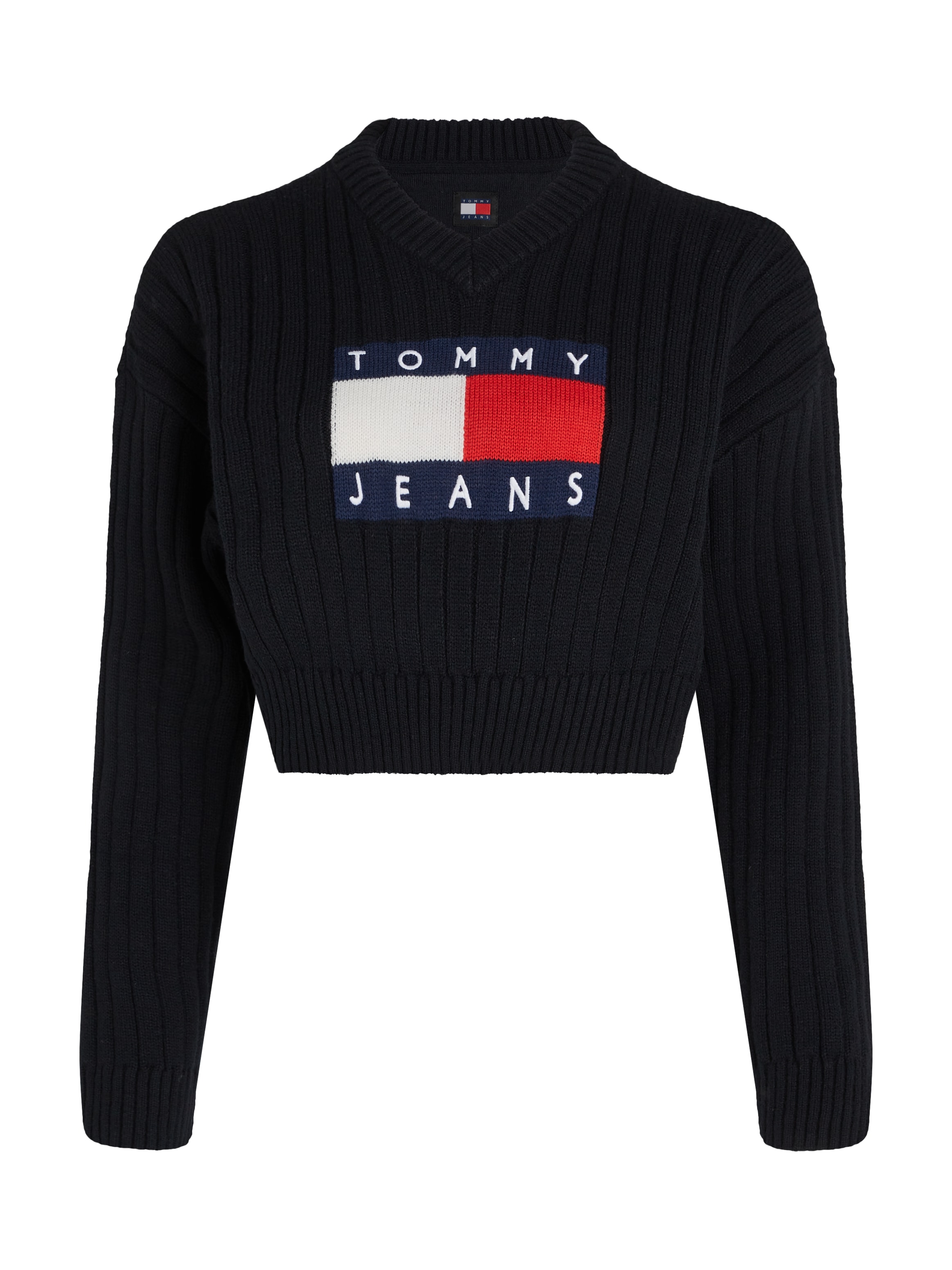 Tommy Jeans Strickpullover »TJW VNCK CENTER FLAG SWEATER EXT«, mit Tommy Jeans Center Logo-Flag