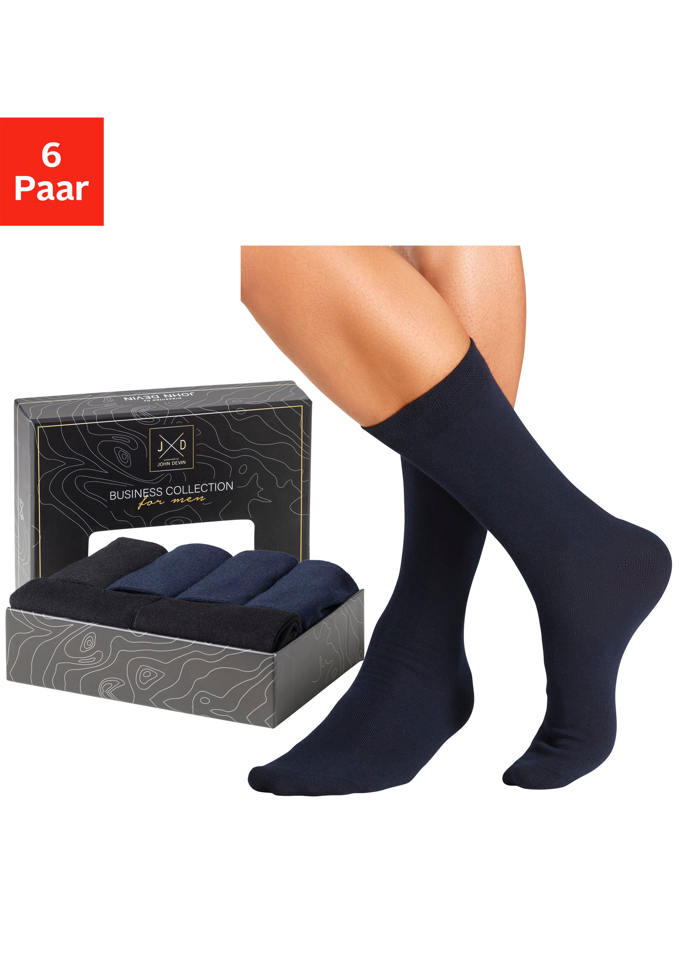John Devin Businesssocken Packung, 6 Stk. tlg. lange Form, wertig in Box verpackt