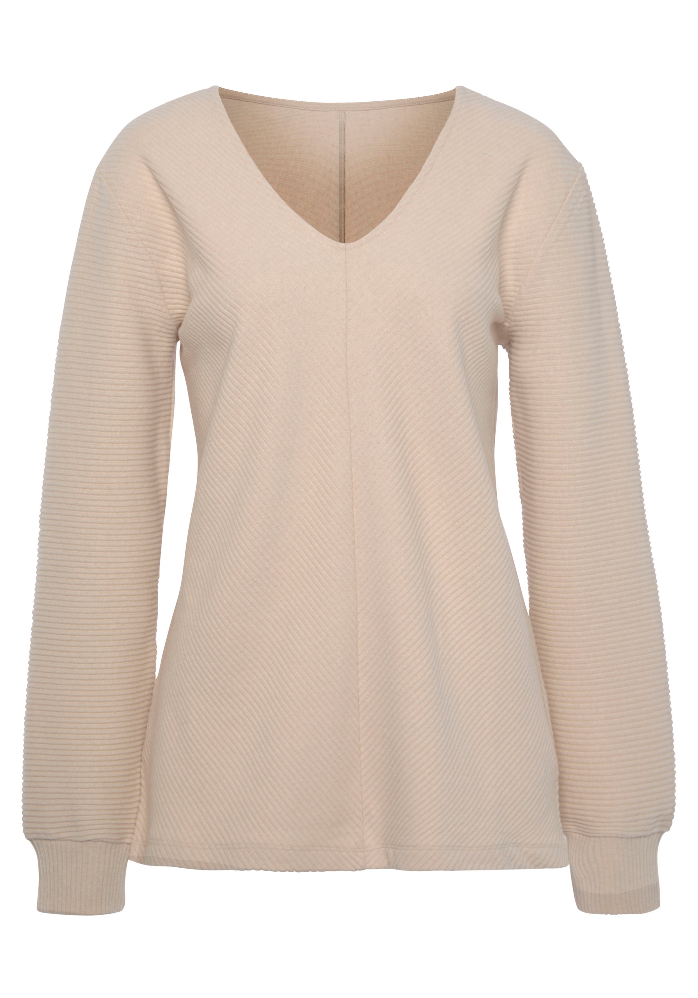 s.Oliver Sweatshirt »-Langarmshirt mit V-Ausschnitt«, und weiche Rippbündchen, Loungeanzug