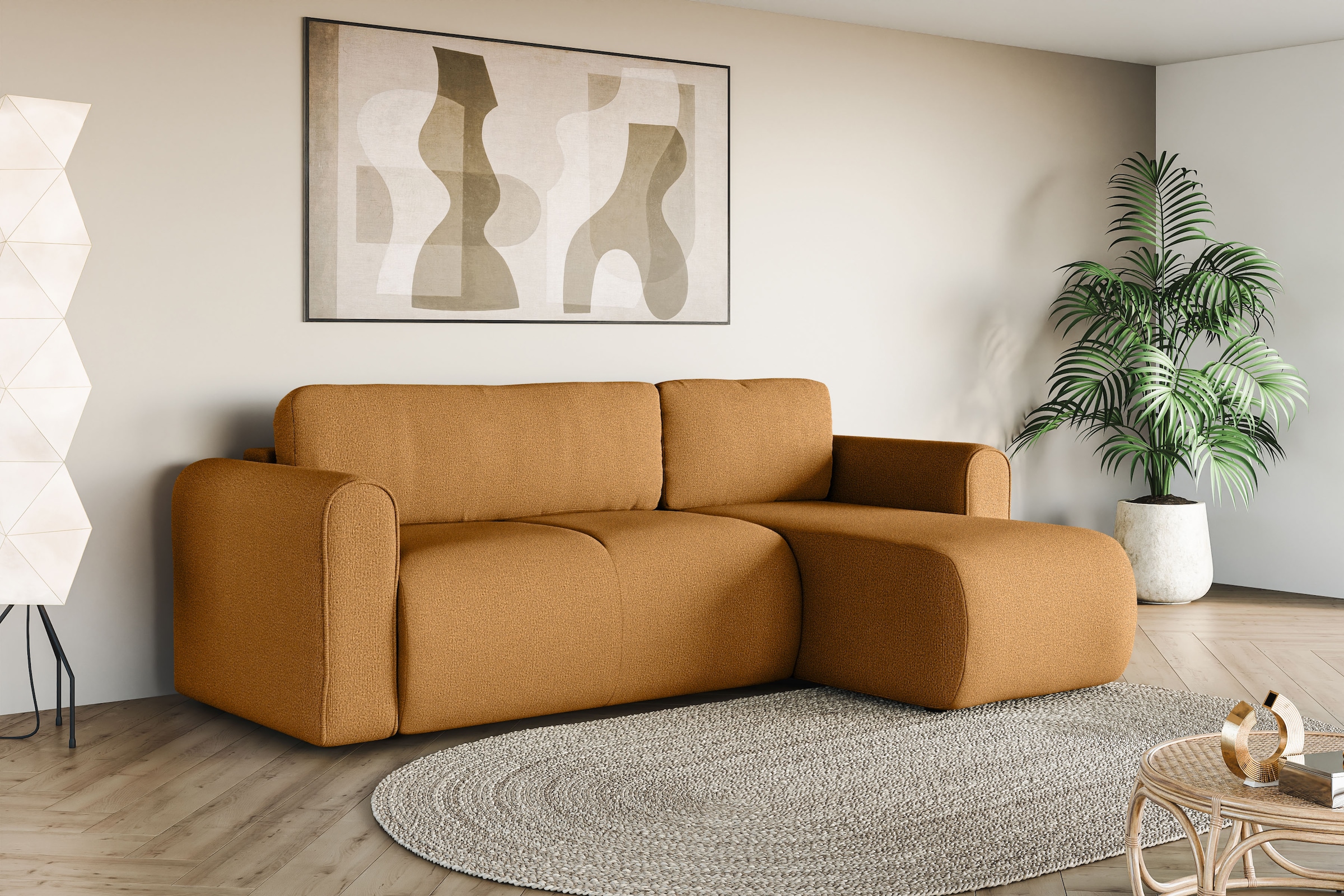 INOSIGN Ecksofa »Zacharia wahlweise Schlafsofa mit Bettkasten, B/T/H 250/166/86 cm«, L-Form mit Wellenunterfederung, Recamiere beidseitig montierbar