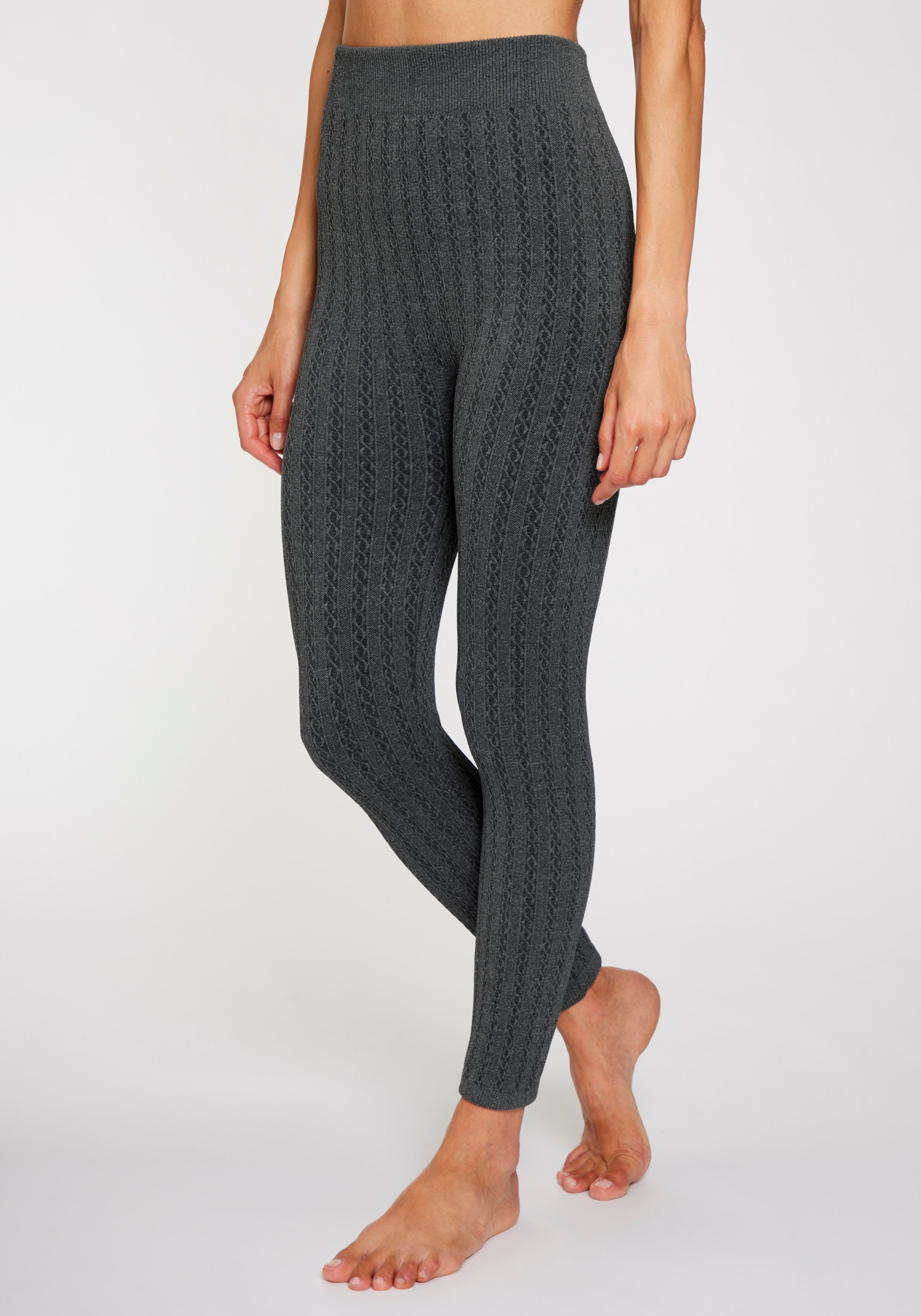 Lavana Strickstrumpfleggings mit Zopfmuster und innen weich angeraut