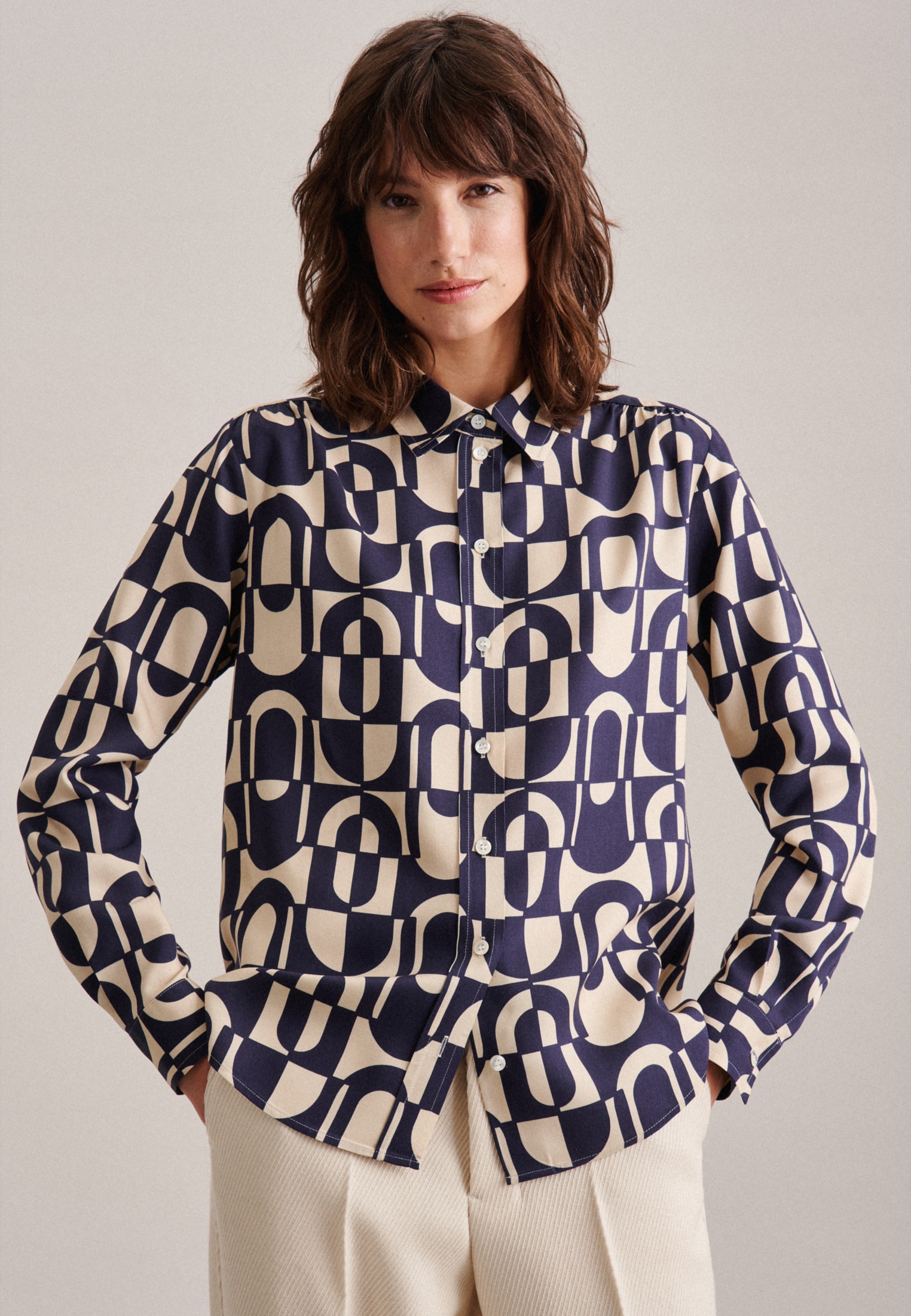 seidensticker Klassische Bluse »Schwarze Rose« Langarm Kragen Druck