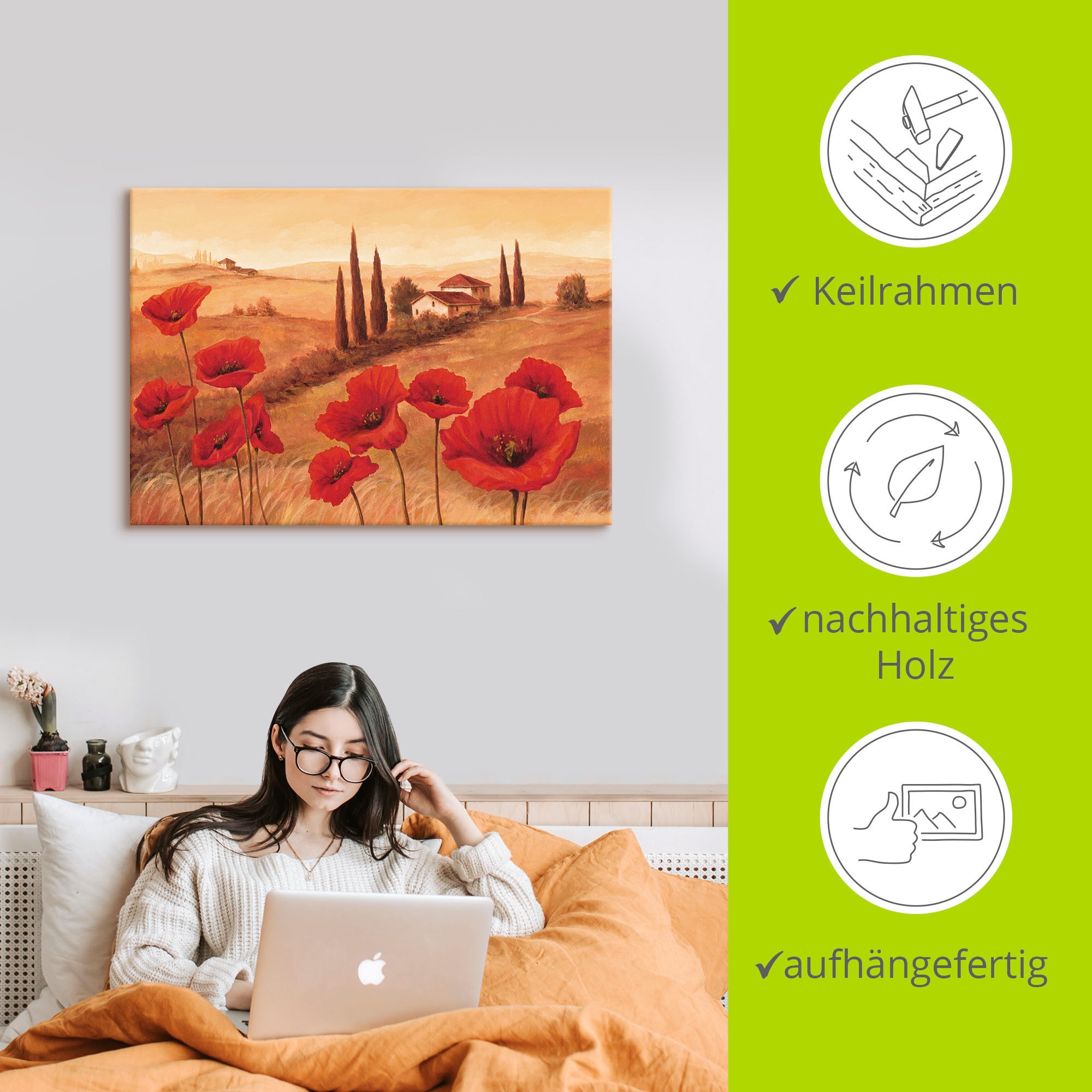 Artland Wandbild »Mohnblumen in der Toskana«, Europa, (1 St.), als Leinwandbild, Poster, Wandaufkleber in verschied. Grössen