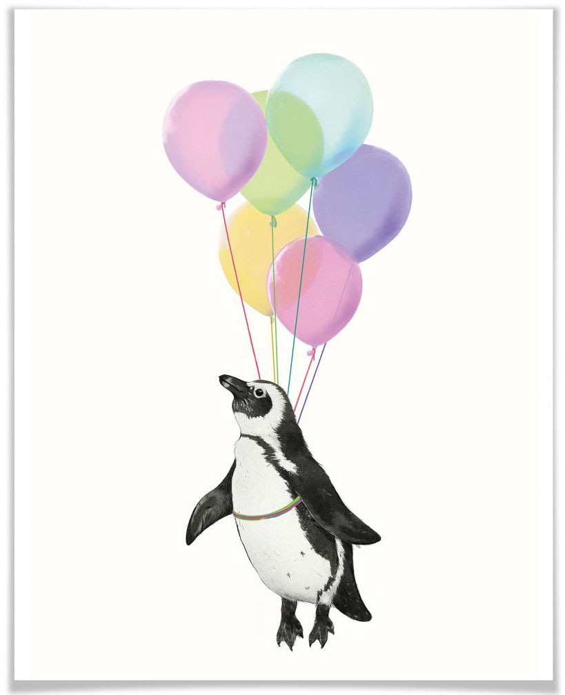 Wall-Art Poster »Pinguin Luftballon«, Tiere, (1 St.), Poster ohne  Bilderrahmen