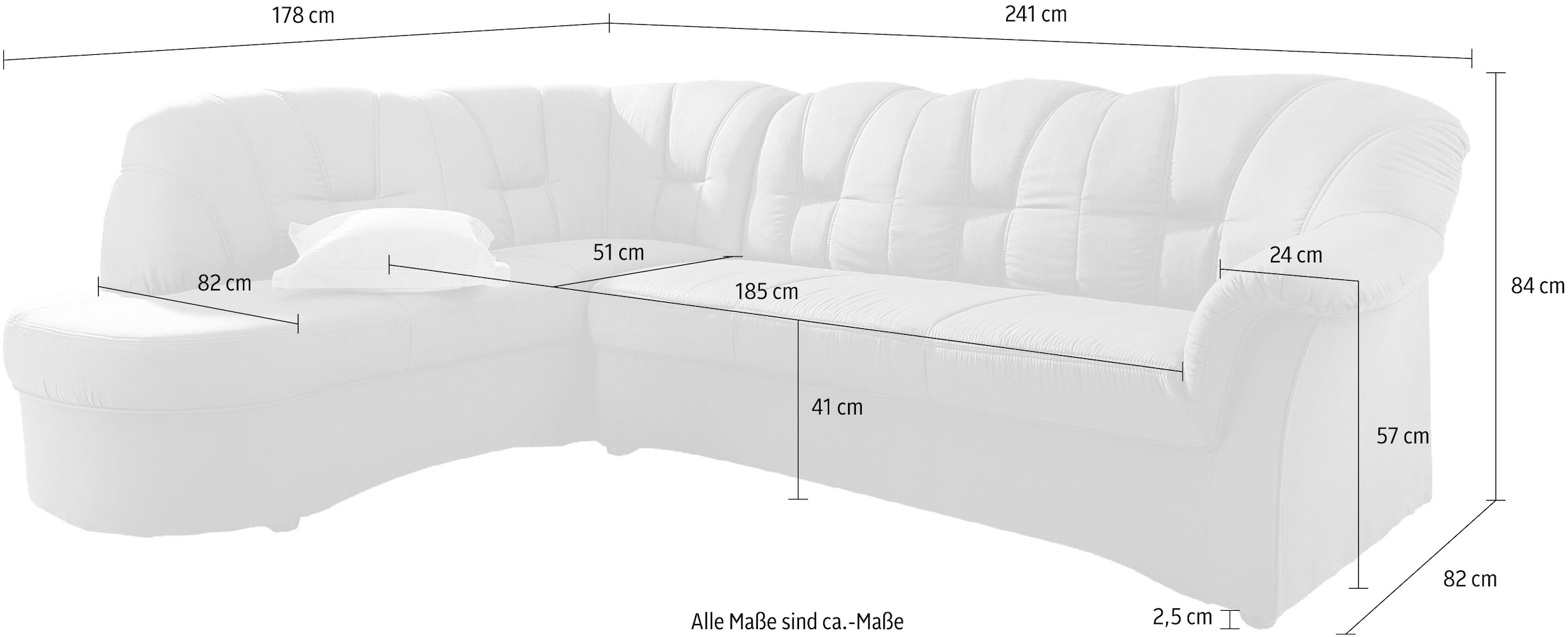DOMO collection Ecksofa »Papenburg, zeitlose Rückensteppung, elegante Armlehne, L-Form«, mit Ottomane, wahlweise mit Bettfunktion, OTTOs Choice