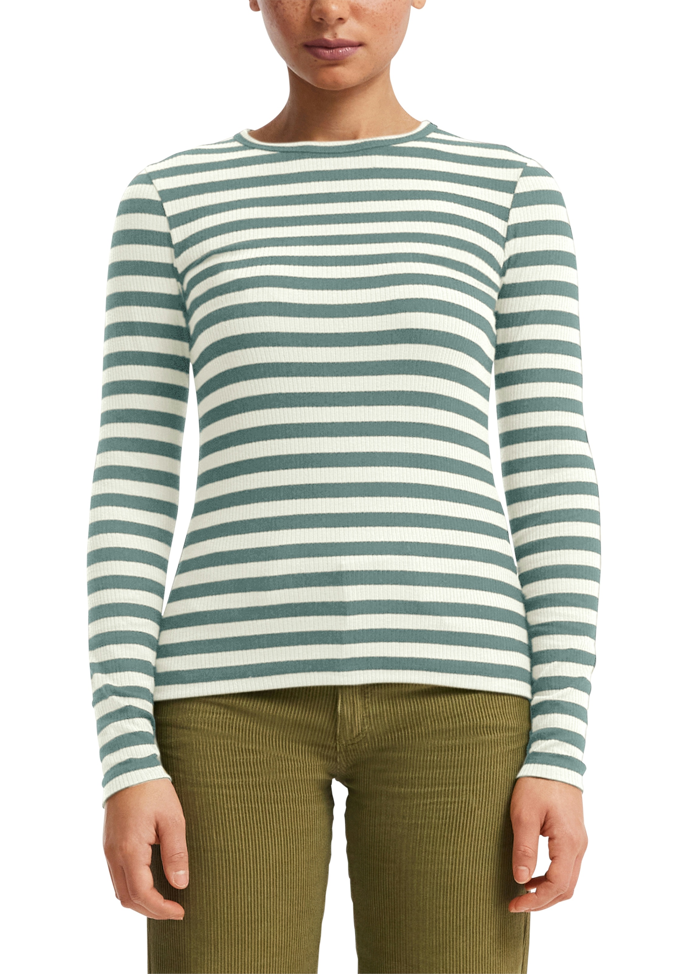 QS Langarmshirt Sommershirt, geringelt, Ripp-Ware