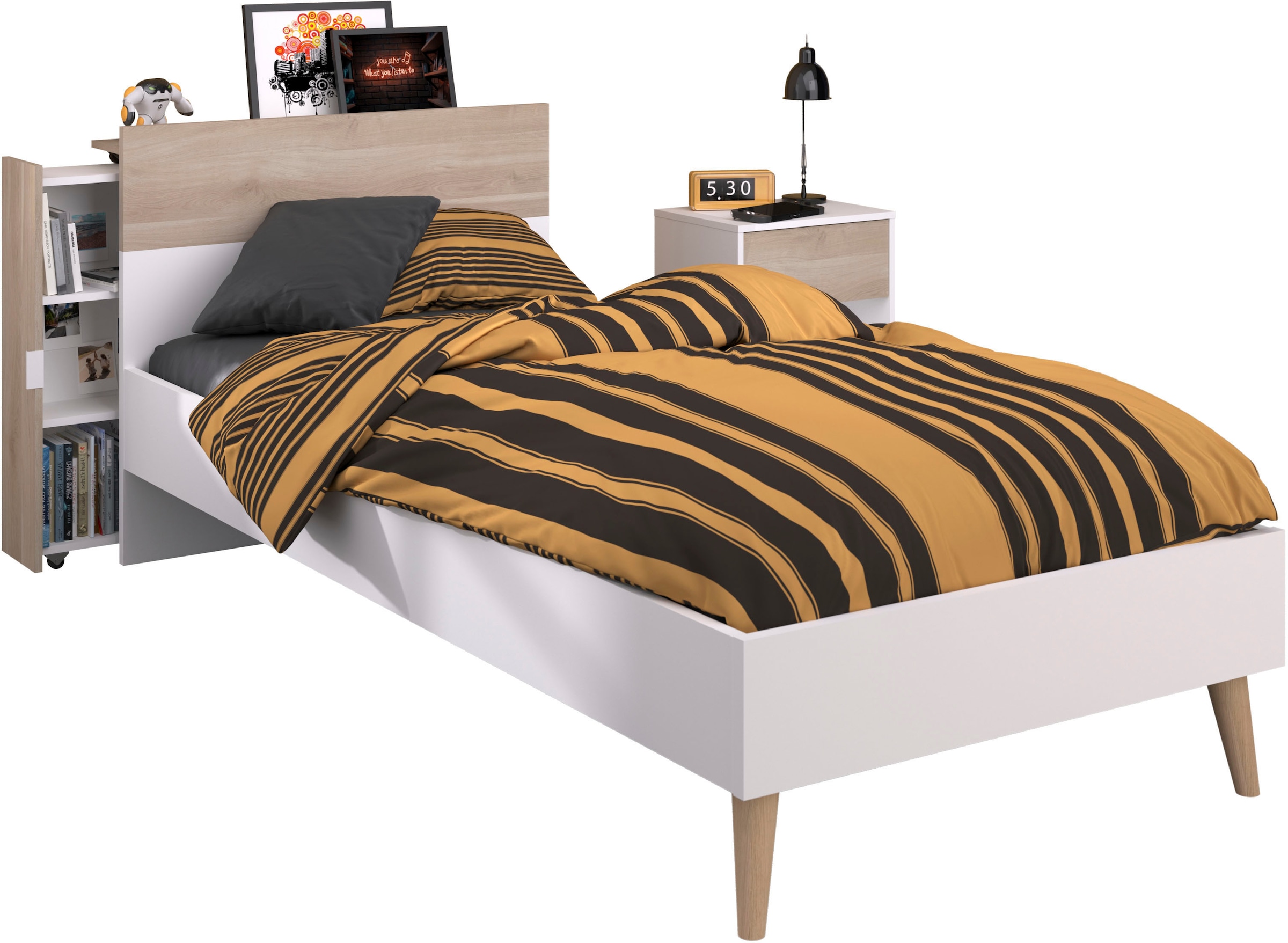 Parisot Jugendzimmer-Set "Parisot Aalborg 7" Set, 3 Stk. tlg. seitlich ausziehbares Anstellregal am Bett -rechts oder links anbaubar