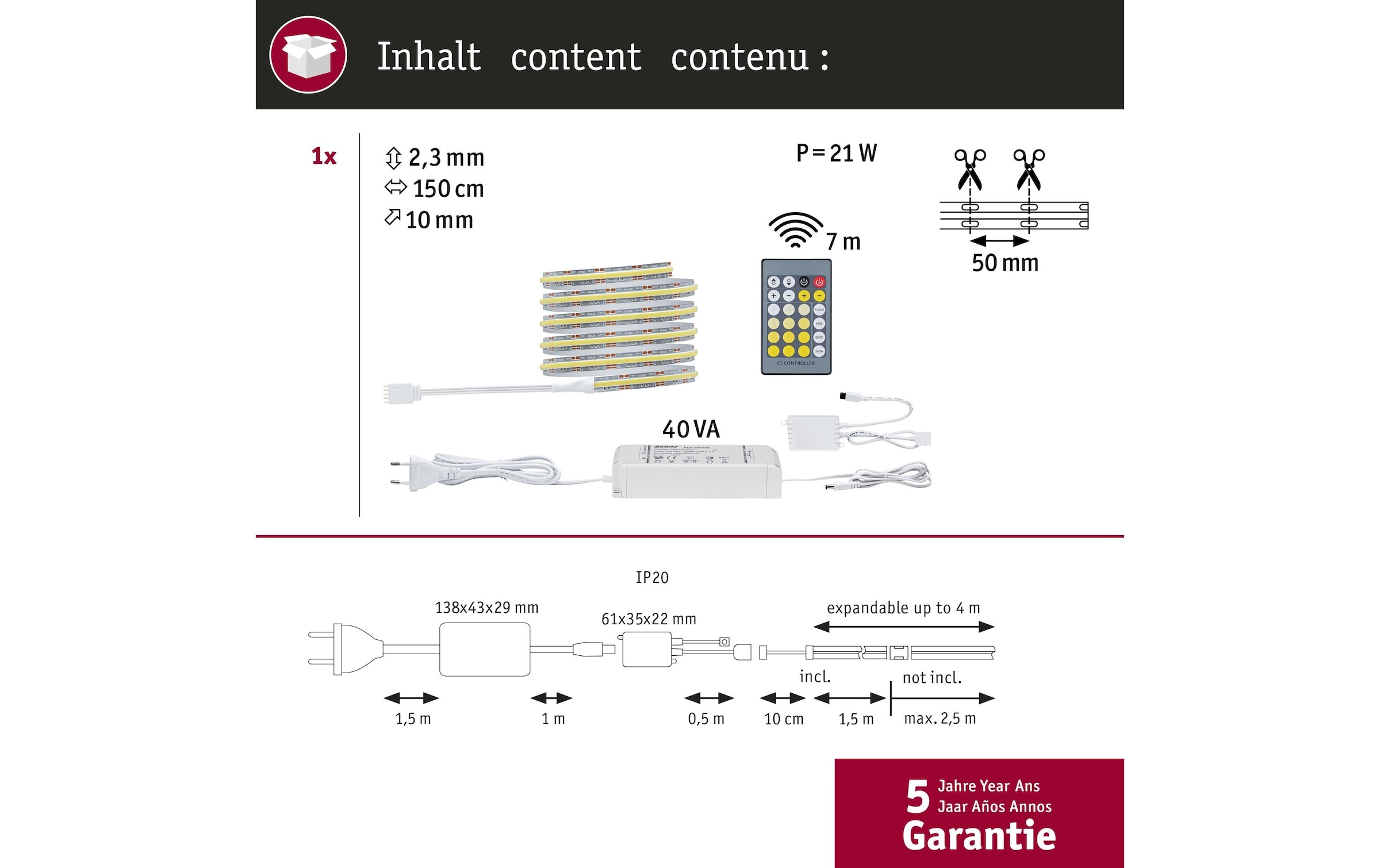 Paulmann LED-Streifen »Full-Line COB Basisset«, 1008 St.-flammig