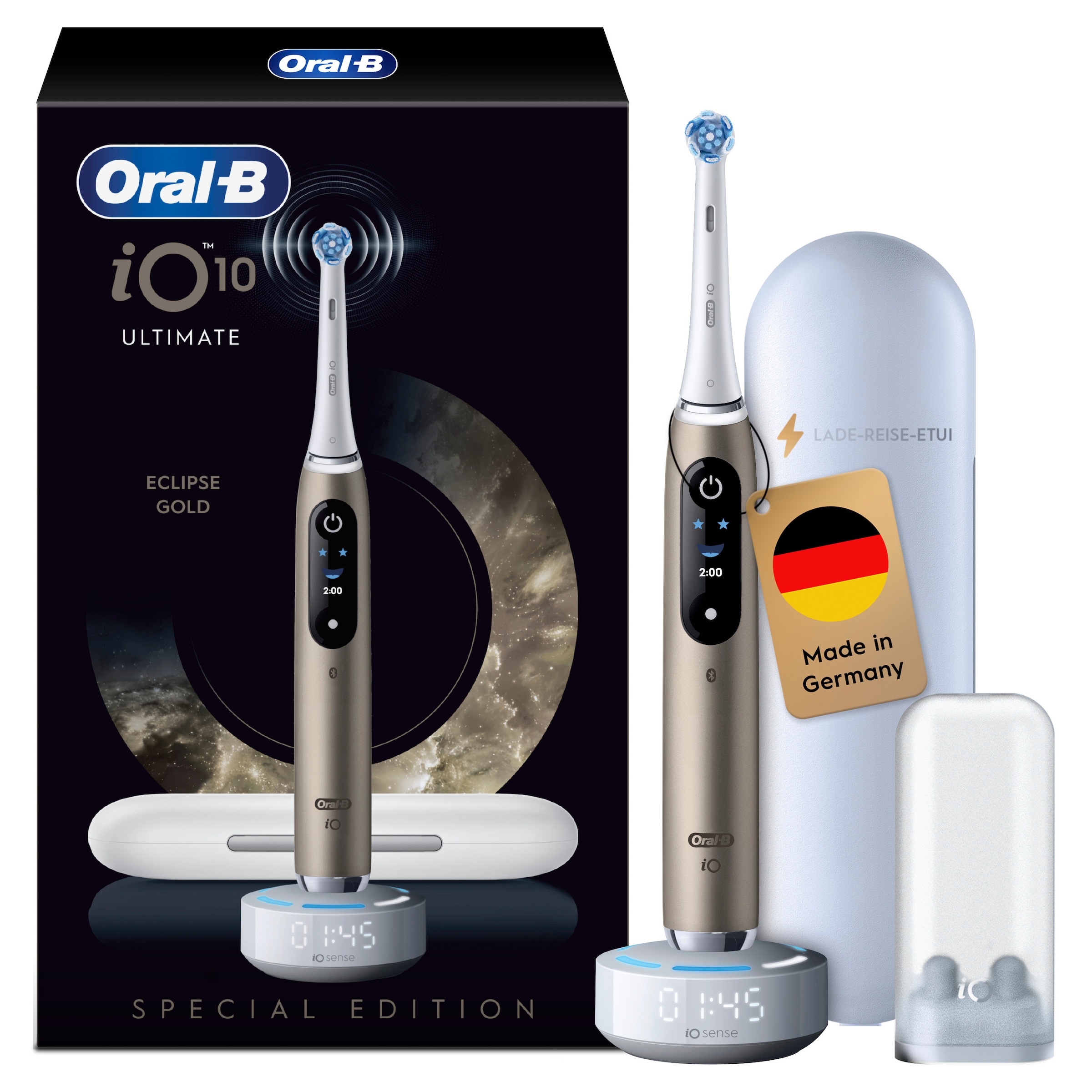 Oral-B Elektrische Zahnbürste "iO Series 10" 1 Stk. Aufsteckbürsten inkl. 1 Aufsteckbürste, iO Sense Schnellladestation, Lade-Reise-Etui