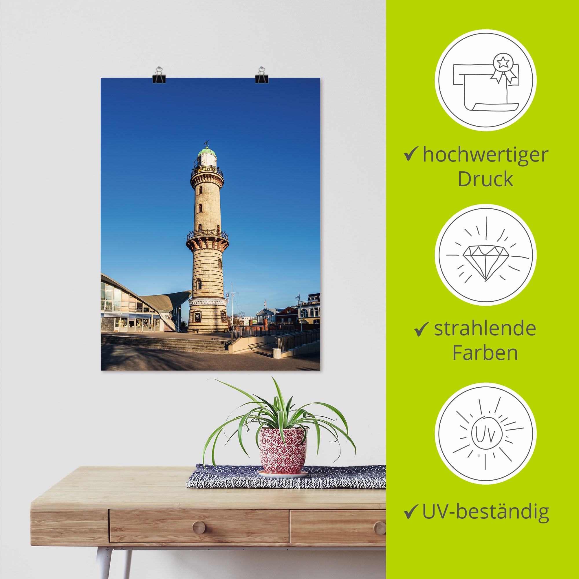 Artland Wandbild »Leuchtturm mit Teepott in Warnemünde«, Gebäude, (1 St.),  als Alubild, Leinwandbild, Wandaufkleber oder Poster in versch. Grössen  online bestellen | Jelmoli-Versand