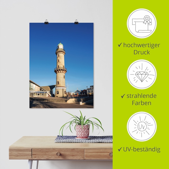 Artland Wandbild »Leuchtturm mit Teepott in Warnemünde«, Gebäude, (1 St.),  als Alubild, Leinwandbild, Wandaufkleber oder Poster in versch. Grössen  online bestellen | Jelmoli-Versand