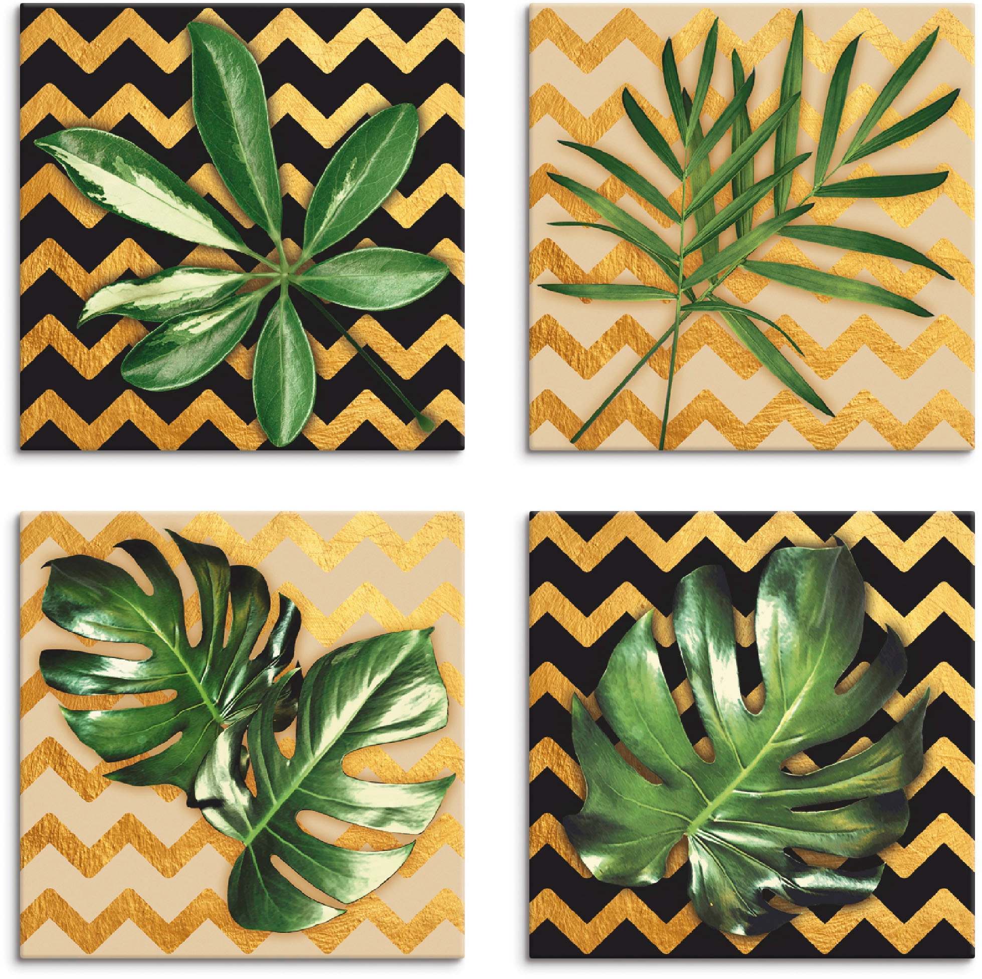 Artland St.), online verschiedene Jelmoli-Versand Grössen Zickzack-Muster«, (4 Leinwandbild bestellen Blätter, 4er Set, | »Blätter