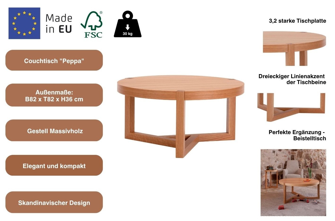 Woodman Couchtisch »Peppa«, Breite 82 cm, FSC®-zertifiziert