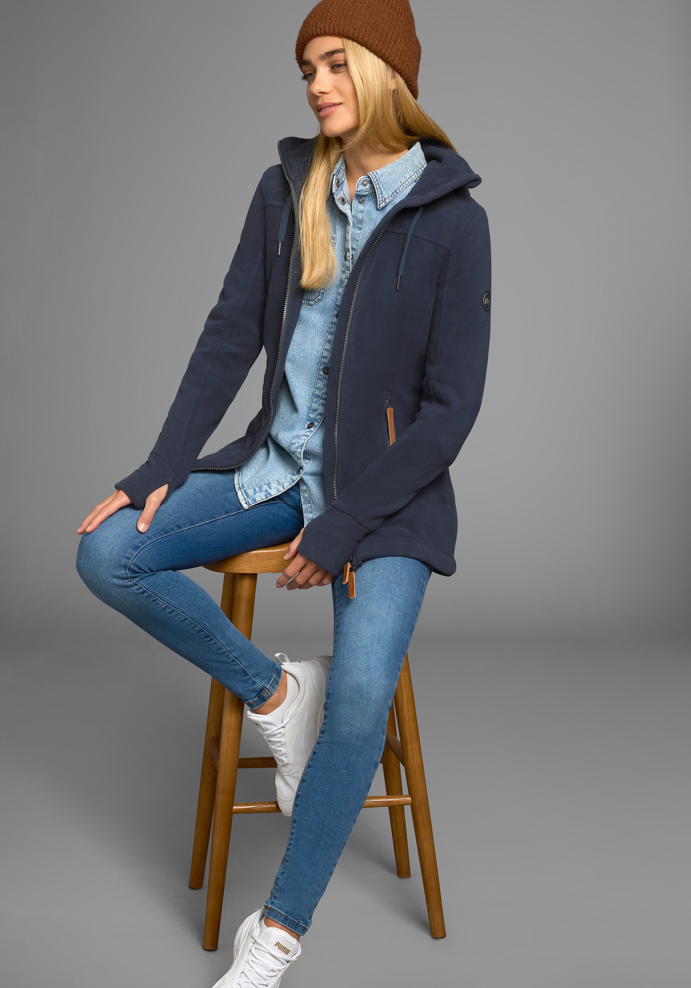 Polarino Fleecejacke, mit Kapuze, aus Fleece, atmungsaktiv, schnell trocknend