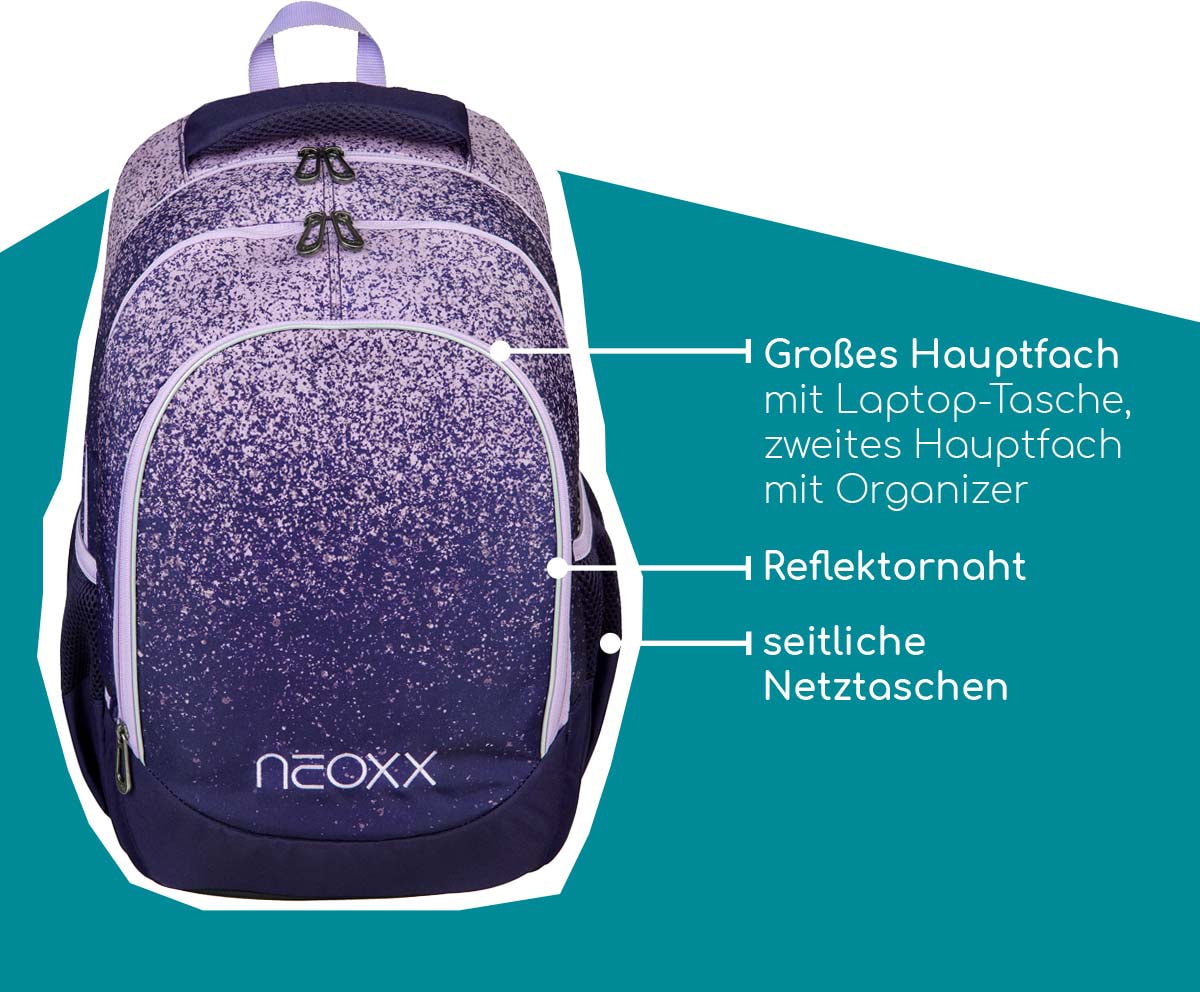 ✵ neoxx Schulrucksack aus Reflektionsnaht, günstig perfect«, Glitterally | bestellen Jelmoli-Versand PET-Flaschen »Fly, recycelten