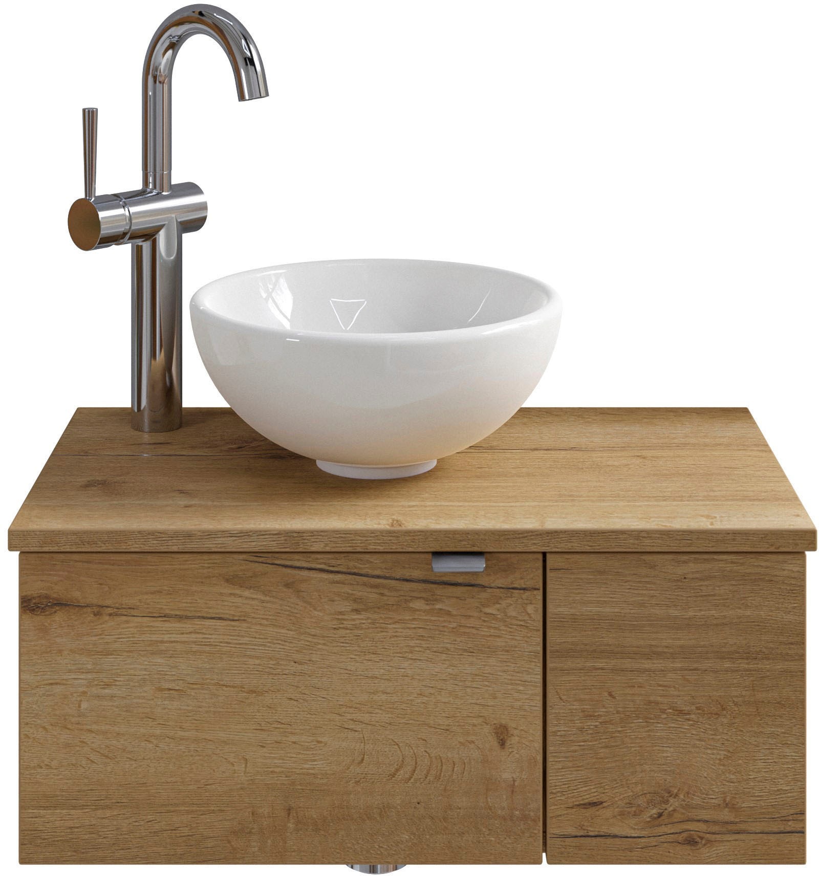 Saphir Waschtisch "Serie 6915 Waschschale mit Unterschrank für Gästebad, Gäste WC" Keramik-Aufsatzbecken, Waschtischplatte, Waschtischunterschrank, 3 Stk. tlg. 61 cm breit, 2 Türen, offenes Fach, kleine Bäder, ohne Armatur