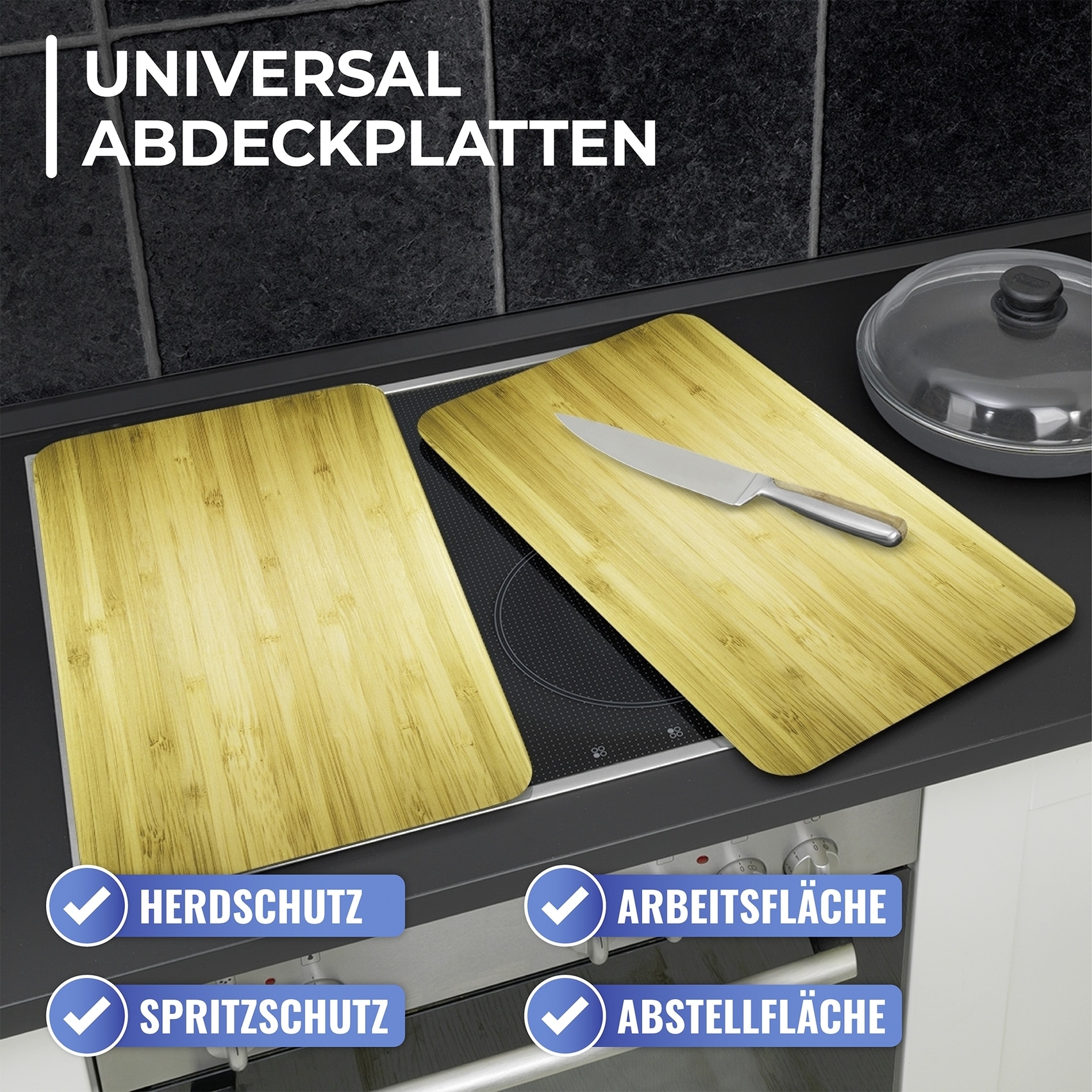 Maximex Herd-Abdeckplatte »Universal Modell Holz-Optik«, (Set, 2 tlg.), Herdabdeckung für alle Herdarten, kratzfest, mit rutschfesten Füssen