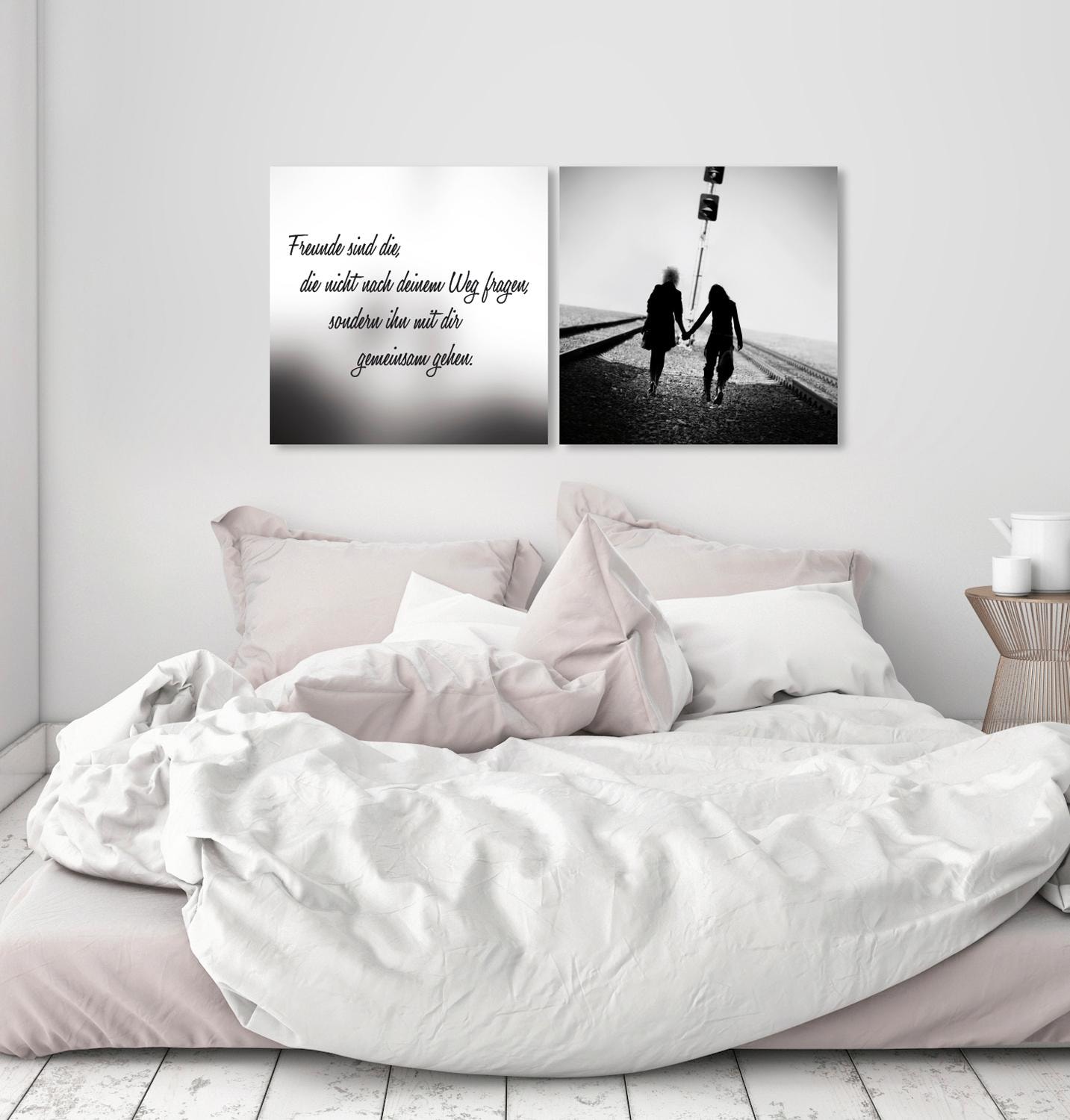queence Leinwandbild »Freunde«, Foto-Menschen-Kunst-Modern-Spa-Spa Bilder-Sprüche-Sprüche & Texte-Schriftzug-Schriftzüge-Gruppen & Familien, (Set), Premium-Leinwandstoff, Handarbeit aus Deutschland, Spruch, 2er Set